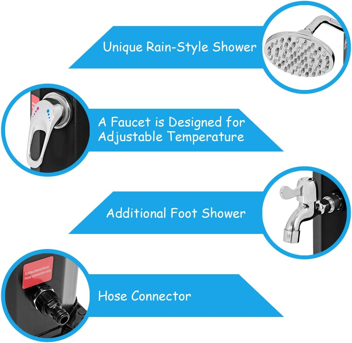 Giantex 7.2Ft 9.3 Gallon 2-Section Solar Heated Shower W/Shower Head Outdoor Backyard Poolside Beach Pool Spa for Easy Installation, Black image number 6