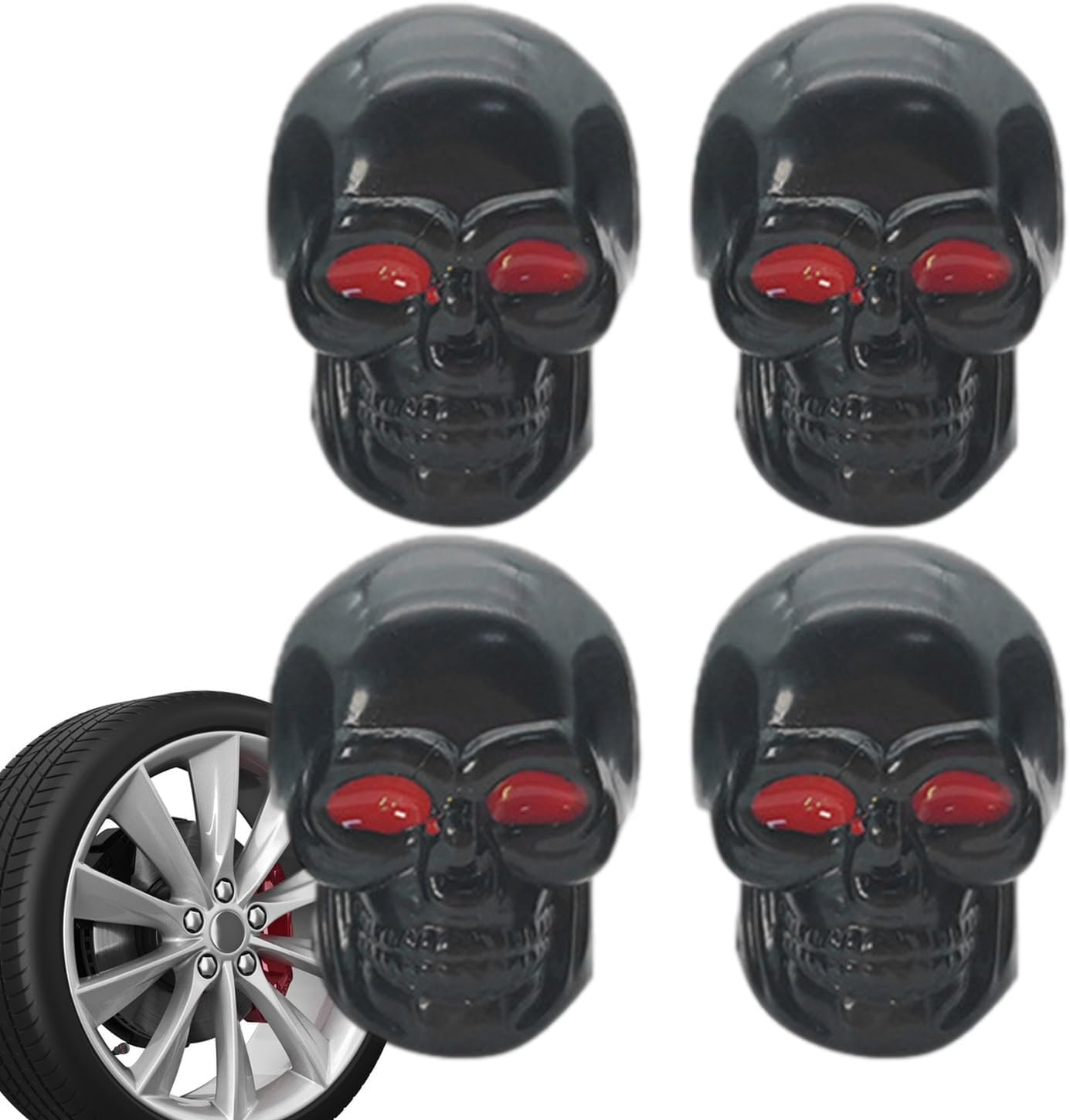 4Pcs Skull Valve Stem Caps &ndash; Uniiversal Tyre Valve Air Caps Cool Skull Design, Copper Core Valve Covers for Rims, Car Styling for Car, SUV, Truck, Bike, Engine
