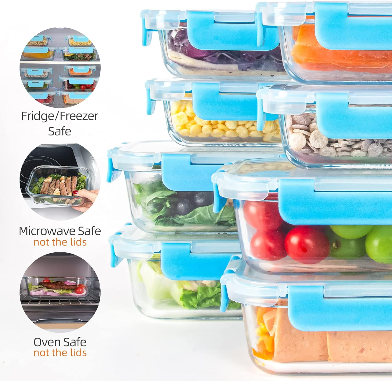 10 Pack Glass Food Storage Containers with Lids Airtight Glass Meal Prep Containers, Stackable & Leak-Proof image number 5