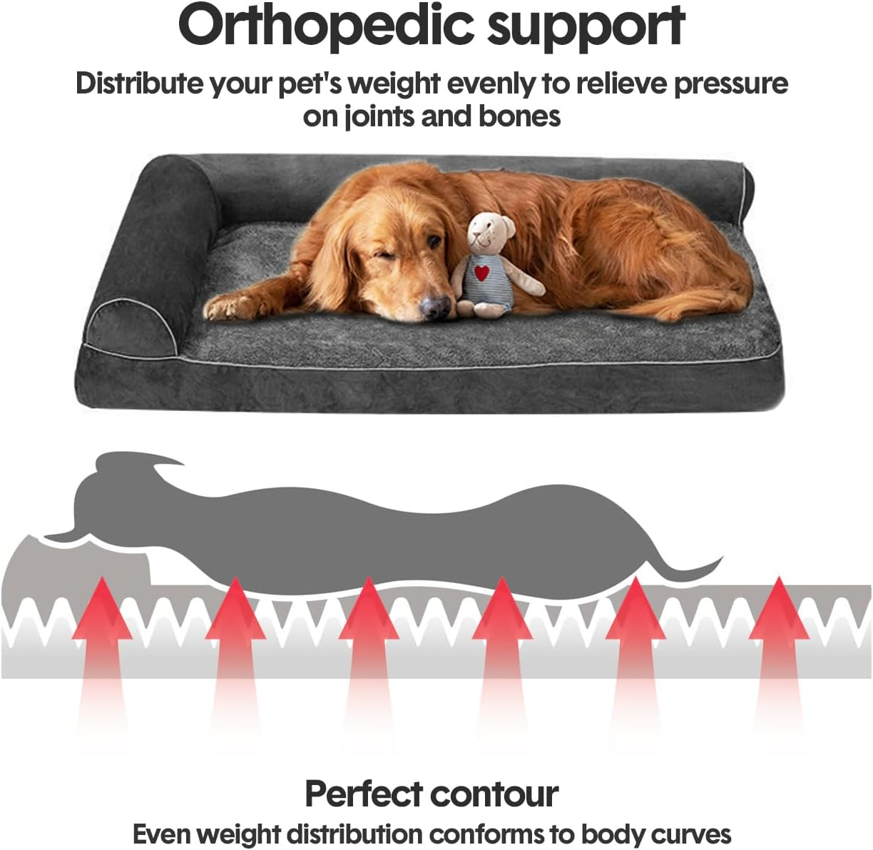 Large Dog Beds, Dog Sofa Couch Pet Bed with Removable Washable Cover for Pet, Soft Memory Foam Bed with Cushion 100Cm X 60Cm Gray