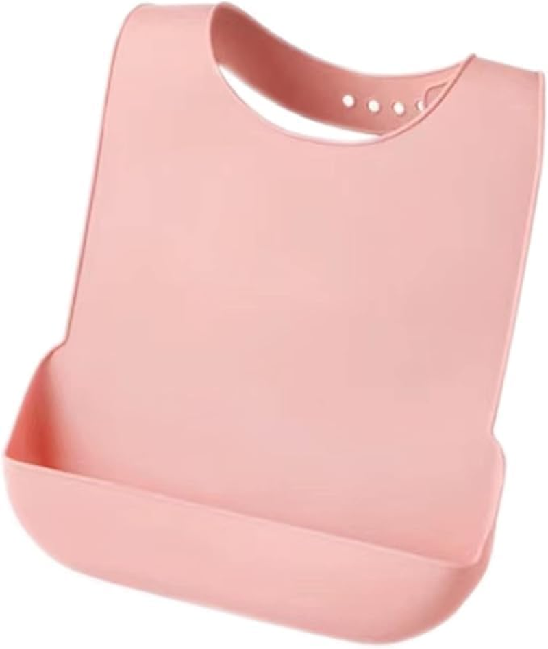 Waterproof Bibs for Adult with Crumb Catcher Silicone Adjustable Pink for Elderly Women Eating image number 3