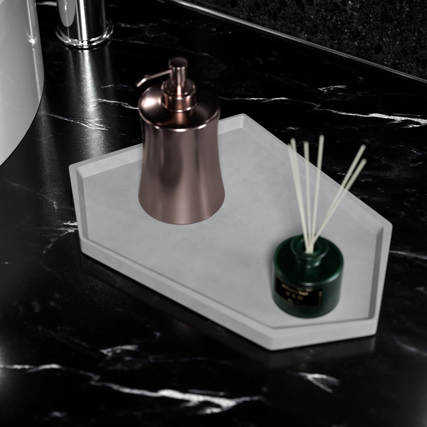 TAHITICA Concrete Serving Tray &ndash; Decorative Bathroom Tray, Modern Tray Decor and Coffee Table Decor Organizer for Watches, Perfume, Glasses, Jewelry & Keys, Stylish Entryway/Vanity Storage image number 3