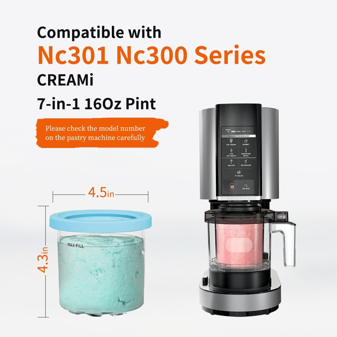 Dxiocli Containers Replacement for Ninja Creami 7-In-1 NC300/NC301 Pints - 4 Pack, 16 Oz - Dishwasher Safe, Bpa-Free, Leak Proof image number 2