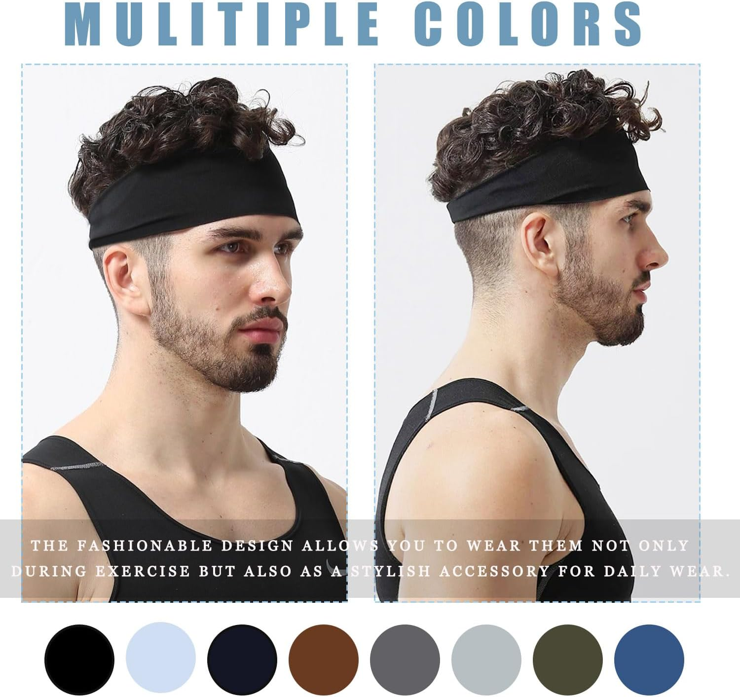 4 Packs Sports Headbands for Men Soft Fabric Non Slip Hair Band Athletic Elastic Moisture Wicking Headband Hair Warp for Running Cycling Basketball Football Fitness Quick-Dry Sweatband image number 5