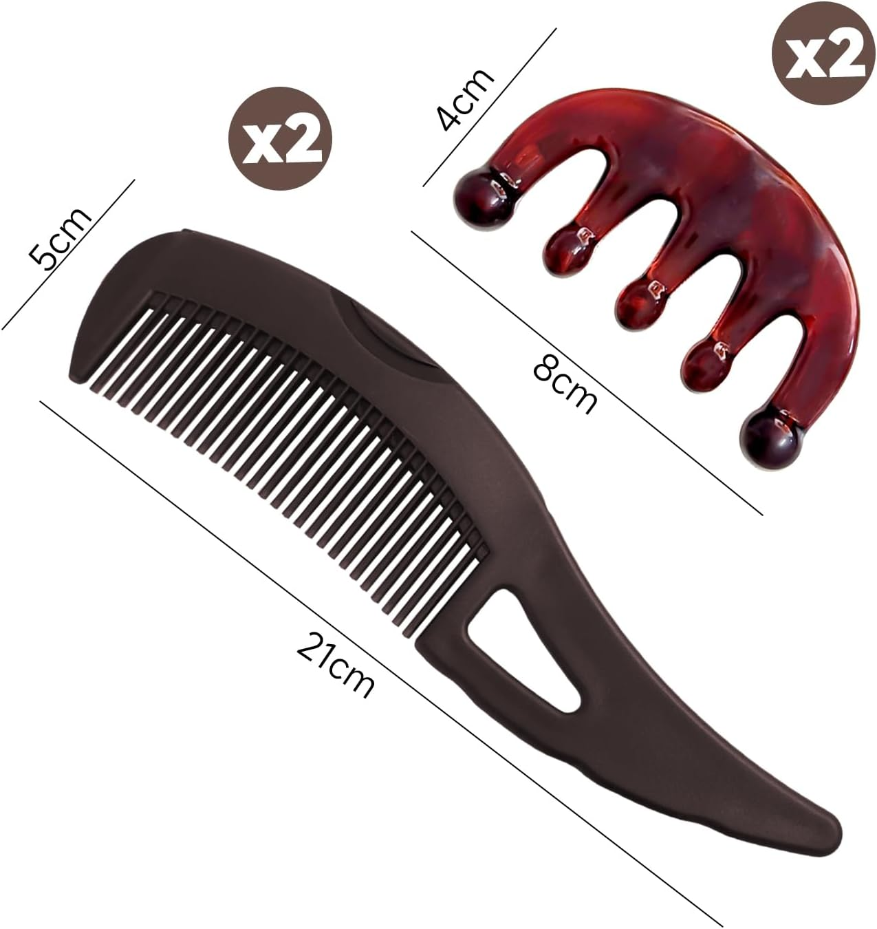 2 Pieces Fine Combs and 2 Pieces Wide Tooth Combs, Head Massage Combs, Scalp Tools, Hairdressing Salon Combs, Hair Styling Tools. image number 1
