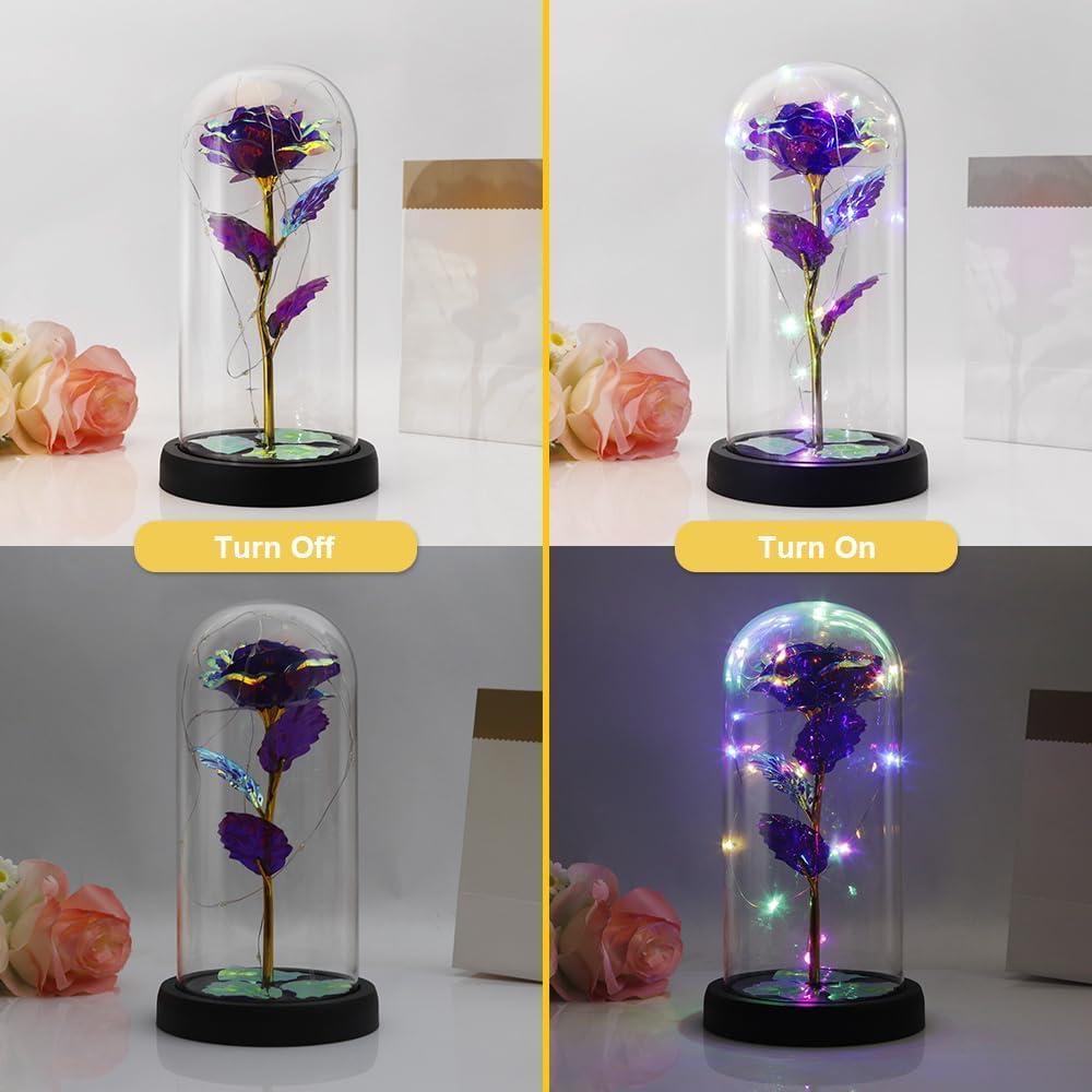 Birthday Gifts for Women Gifts for Mom Gifts for Women Gifts for Sister Grandma Rose Flower in Glass Dome Housewarming Gifts Valentines Day Gifts New Home Rose for Valentines Day Battery Not Included - Pink image number 3
