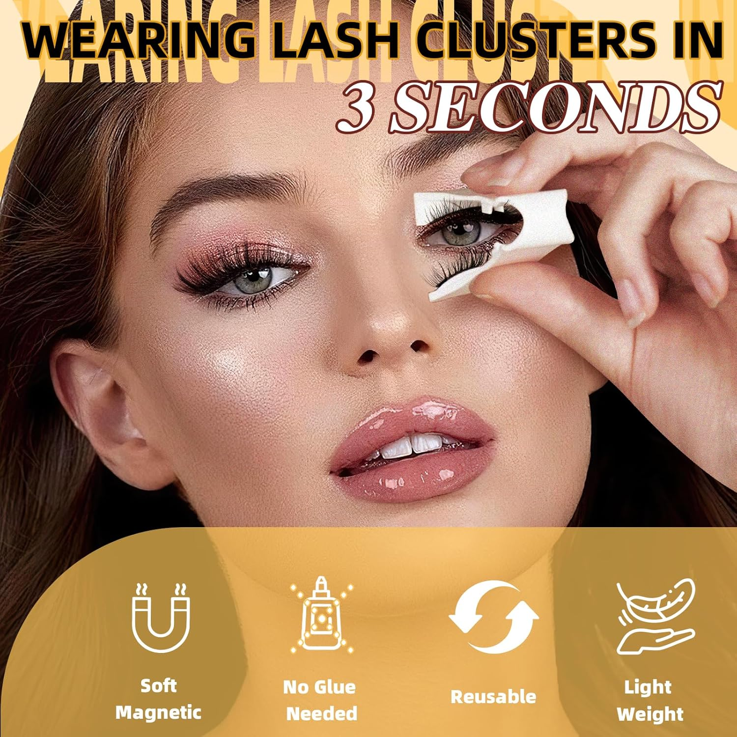 QUEWEL 2 Pairs Magnetic Eyelashes Natural Look, No Glue Needed Eyelashes Magnetic Reusable Magnetic Lashes Kit with Applicator Easy to Wear and Remove(Gd-Cx-C+F) image number 6