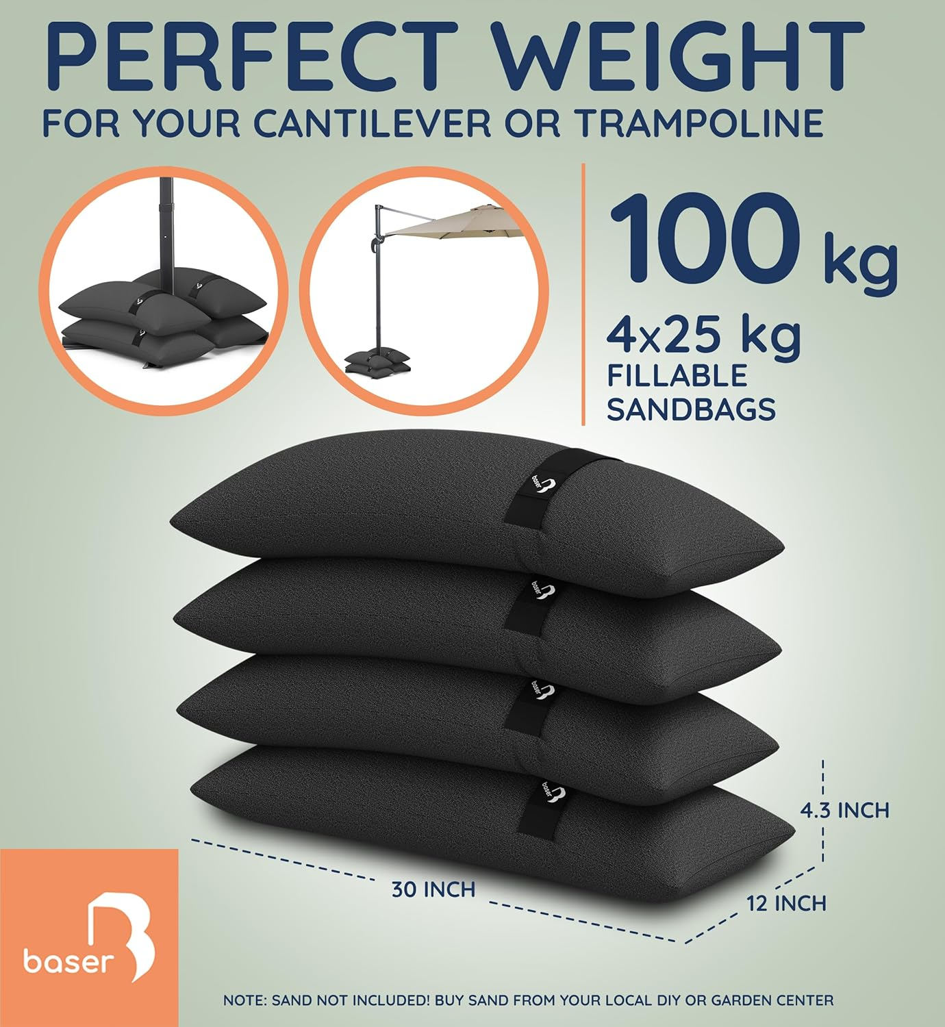 BASER - Outdoor Fillable Straight Sandbags, Fillable Weight Bags for Umbrellas, Cantilevers and Garden Accessories image number 2
