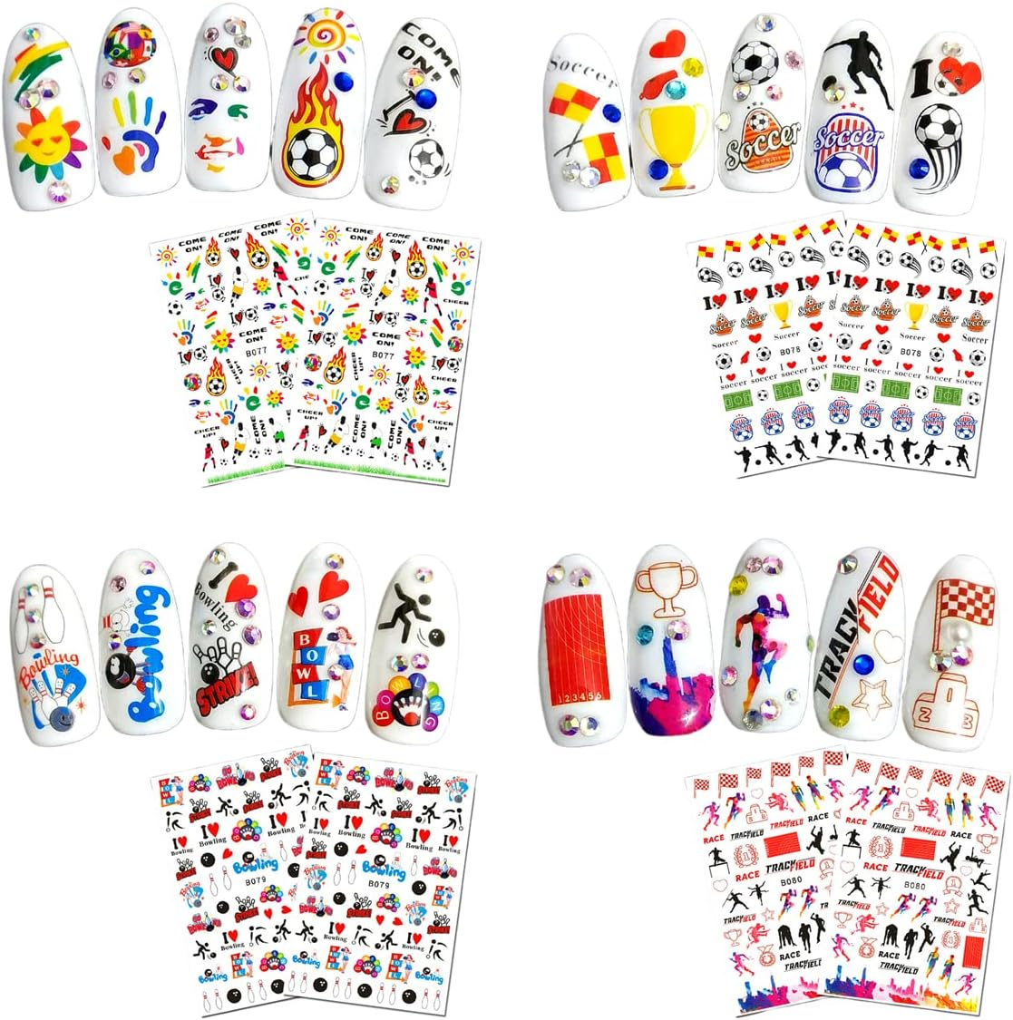 CHANGAR Football Sports Nail Art Decals - Basketball, Soccer, Cheerleading, Flag, Bowling, Rugby, Ballet - 16 Sheets image number 2