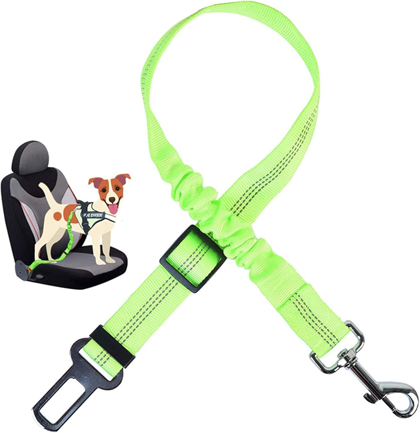 Dog Car Seat Belt Seatbelt Lead Puppy Harness - Stretchable Bungee Adjustable Car Seat Clip Buckle Leash for Dogs Puppies Pets Travel - Pet Safety Collar Accessories Truck Supplies (Green) image number 3