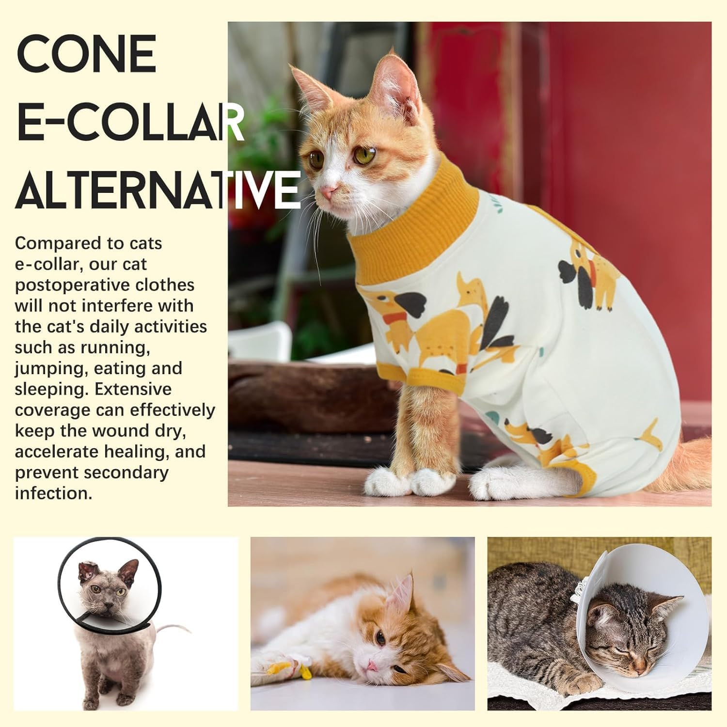 DENTRUN Cat Surgery Recovery Suit Female Male Soft Onesie, Kitten Surgical Collar Cone Alternative Shirt, Abdominal Wounds Anti-Licking Pajama for Small Pets Spay, Cat Body Suit Post Surgery image number 4