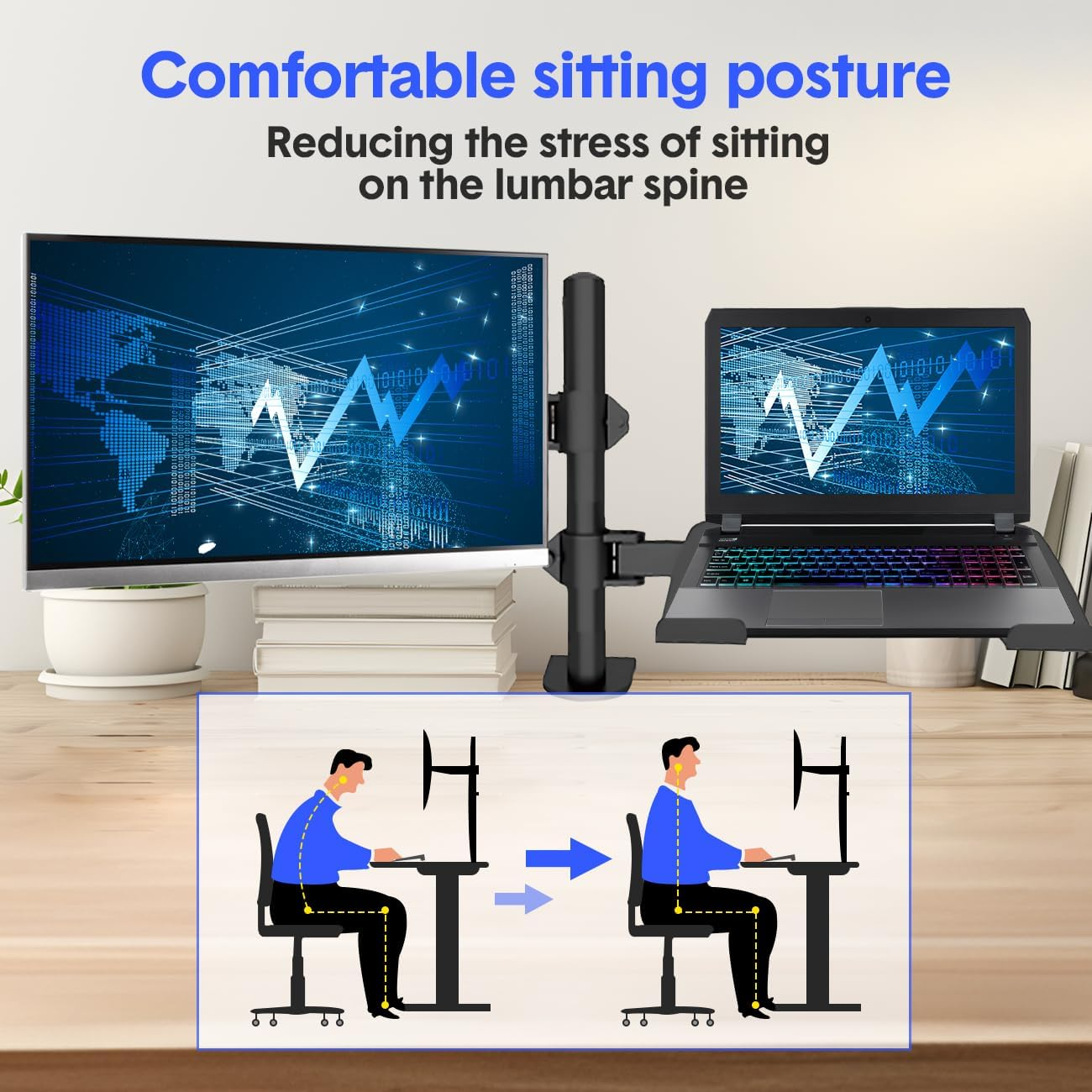 Monitor Stand with Laptop Holder - Height Adjustable Ergonomic Desk Mount for 13 to 32 Inch Screens & 12-17 Inch Laptops, Holds up to 8KG image number 5