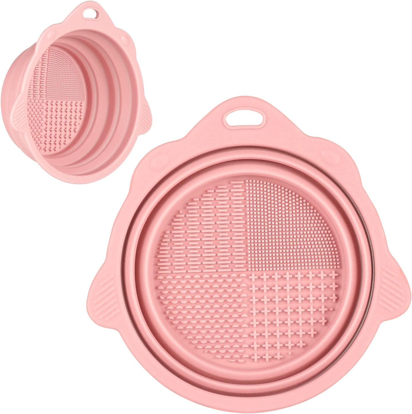 Foldable Silicone Makeup Brush Cleaner Bowl - Portable Cleaning Tool for Brushes, Powder Puffs, and Sponges (Pink, One Size)