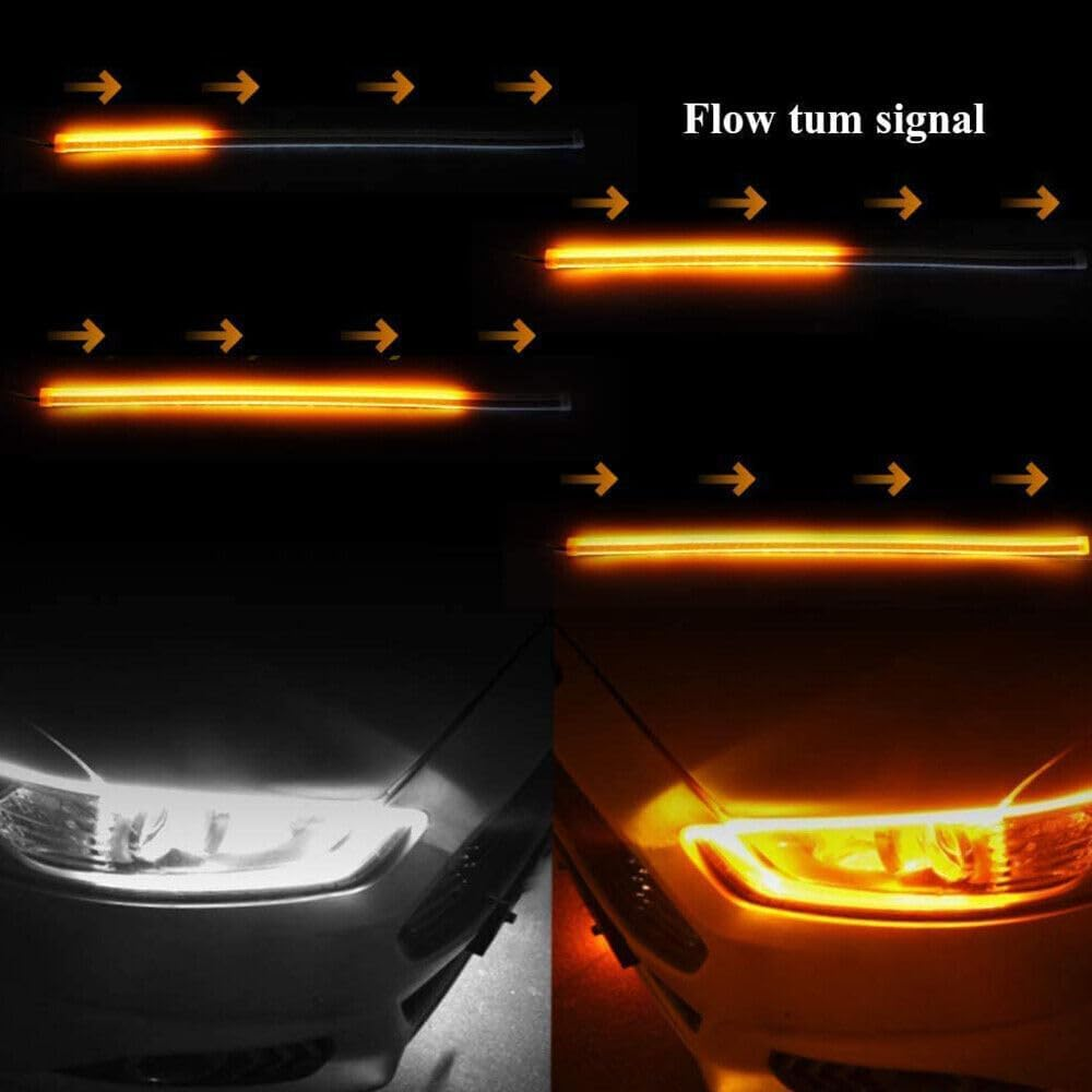 Leona Co 2PC Car LED Strip Lights, 60Cm Flexible LED Headlight Strips Dual Color White-Yellow Turn Signal Lights IP65 Waterproof Car Daytime Running Light Strip for Truck SUV image number 5