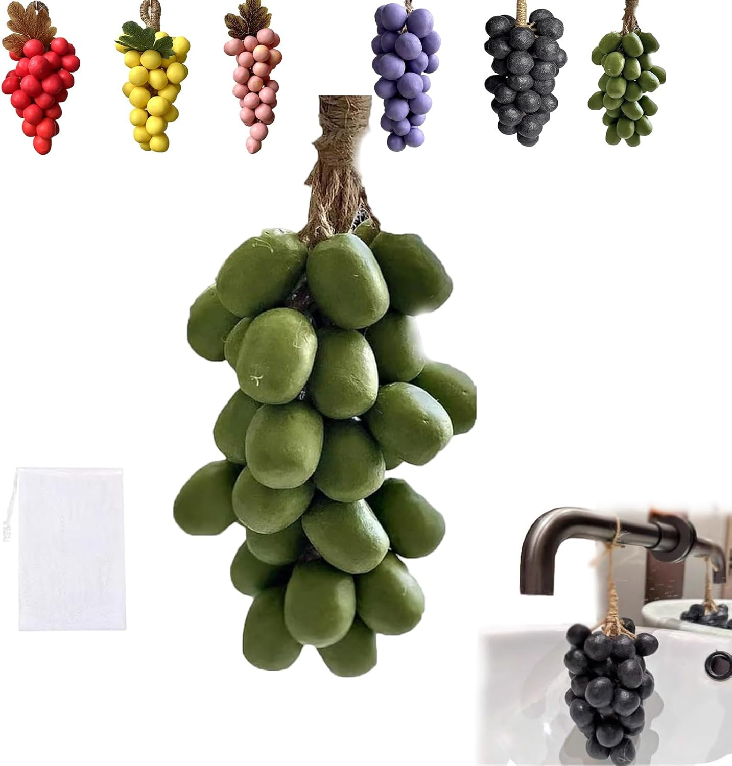 Handmade Grape Cluster Soap on a Rope - Natural Cold Process Bar with Purple Grape Fragrance for Face, Body & Shower, Decorative Bathroom Decor & Gift-Ready Artisan Soap (#5)