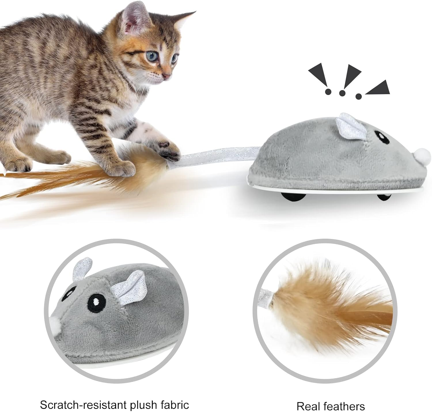 FORMIZON Cat Toy Electric Toy Mouse, Cat Toy Mice, Electronic Mouse, Plush Toy Mouse for Cat, with USB Cable, Interactive Toy Mouse for Cat Run and against Boredom