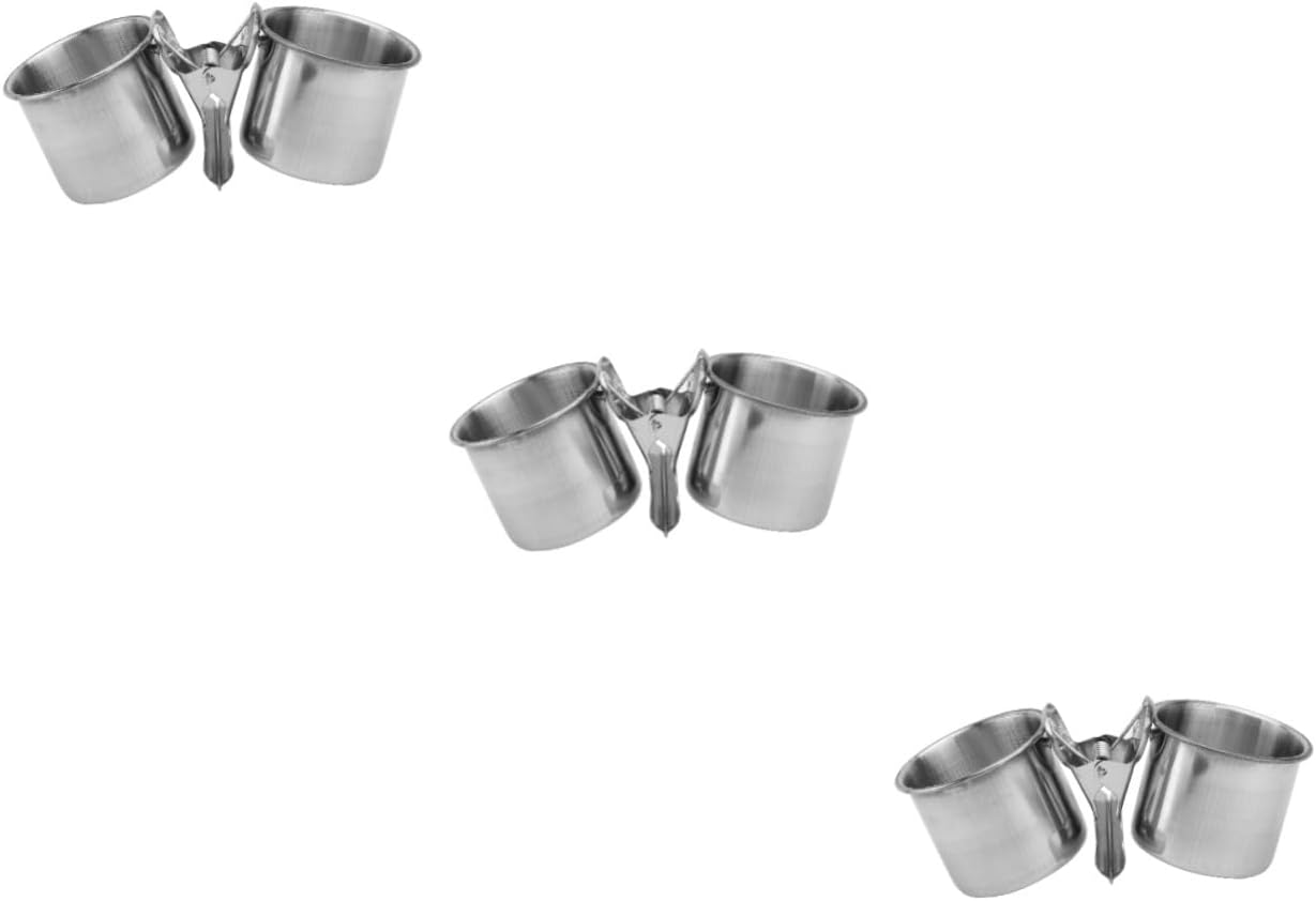 DOITOOL Parrot Feeder Water Bowl Stainless Steel Double Cups Clip Bird Feeding Bowls Cage Accessories for Birds