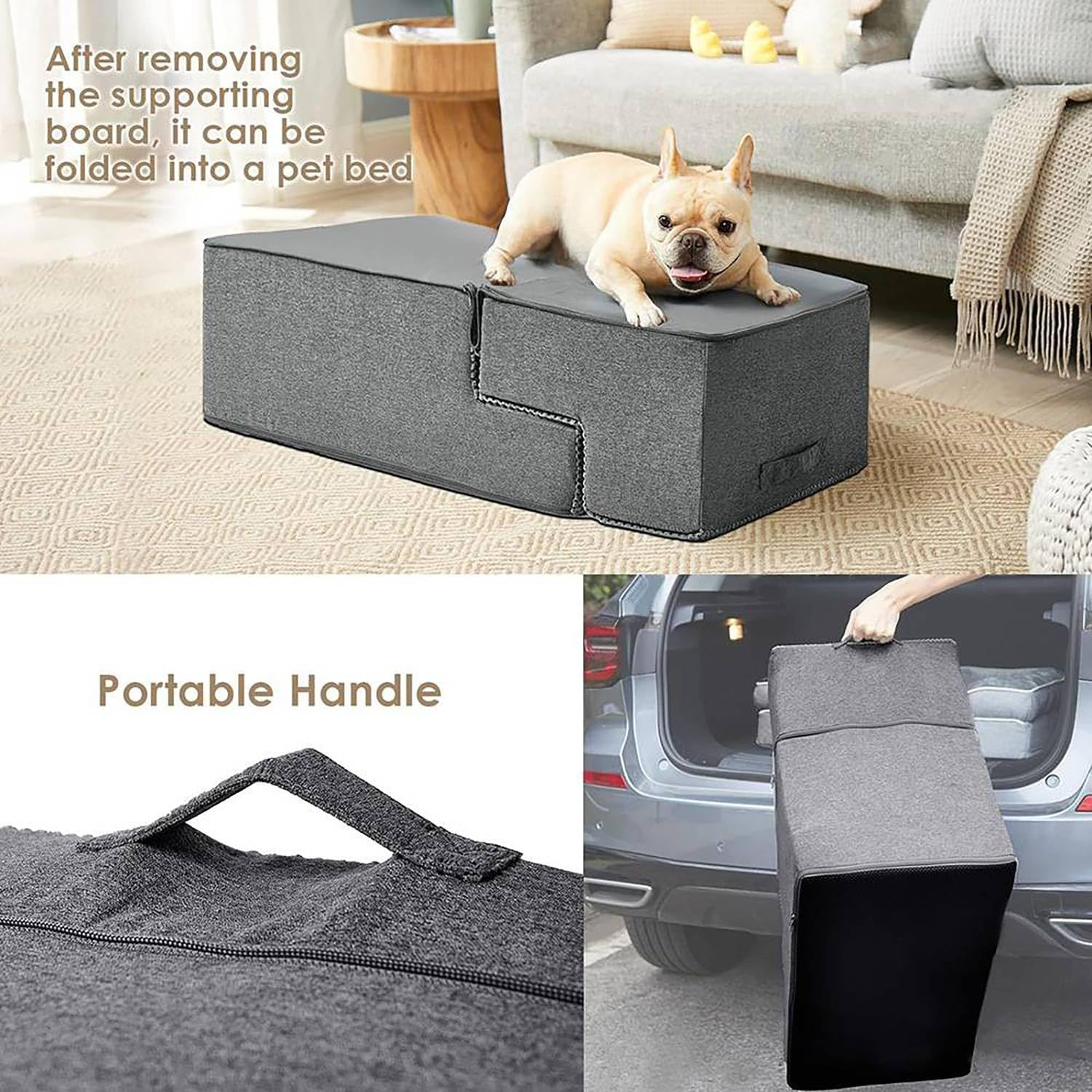 Dog Stairs for High Bed 23&rdquo;H, 45.7Cm Height 4-Step Pet Dog Steps for Small Dogs and Cats, Pet Stairs for High Bed Climbing, Non-Slip Balanced Pet Step Indoor, Removable & Washable Cover, Grey image number 5