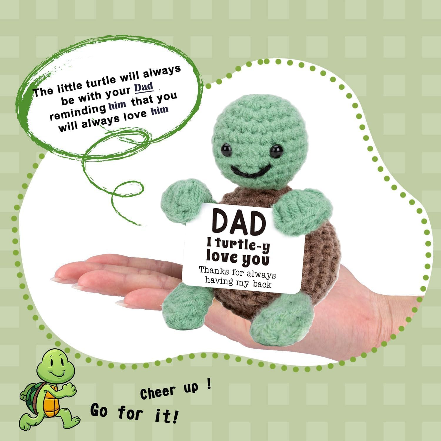 Handmade Crochet Mini Funny Turtle Birthday Gifts Fathers Day, Papa, Father in Law, Step Papa Father, Funny I Love You Dad Present Emotional Cute D&eacute;cor