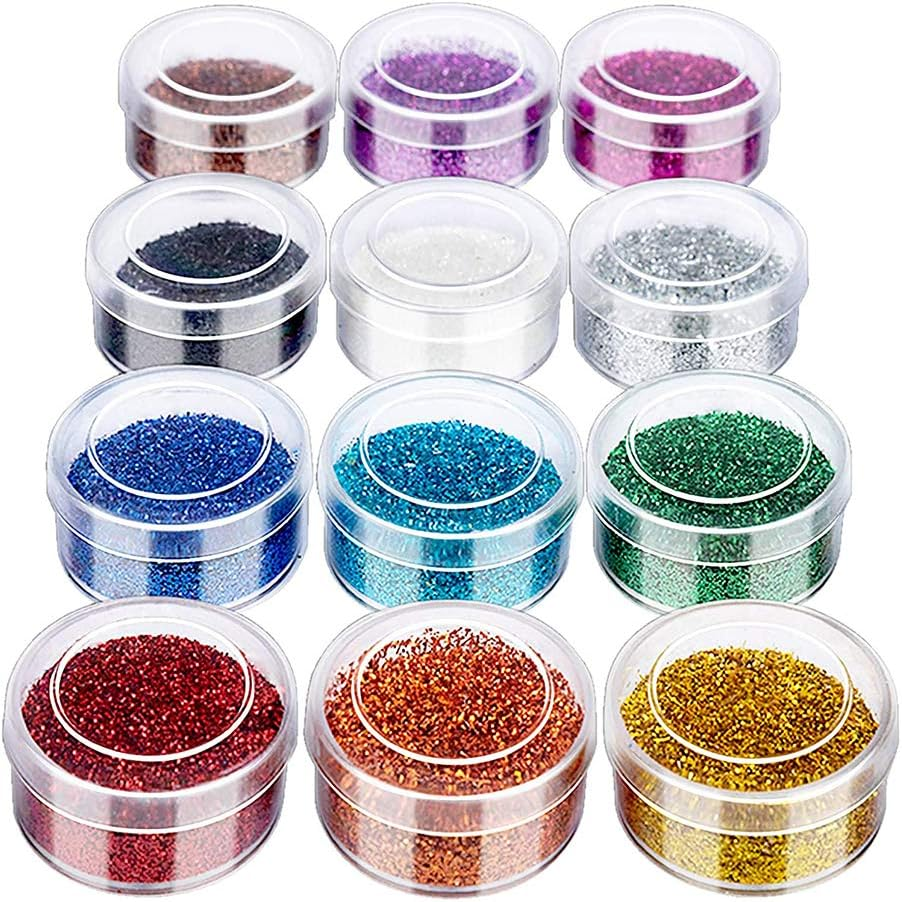 12 Pots Extra Fine Nail Glitter Cosmetic Glitter Powder Different Dark Color image number 3