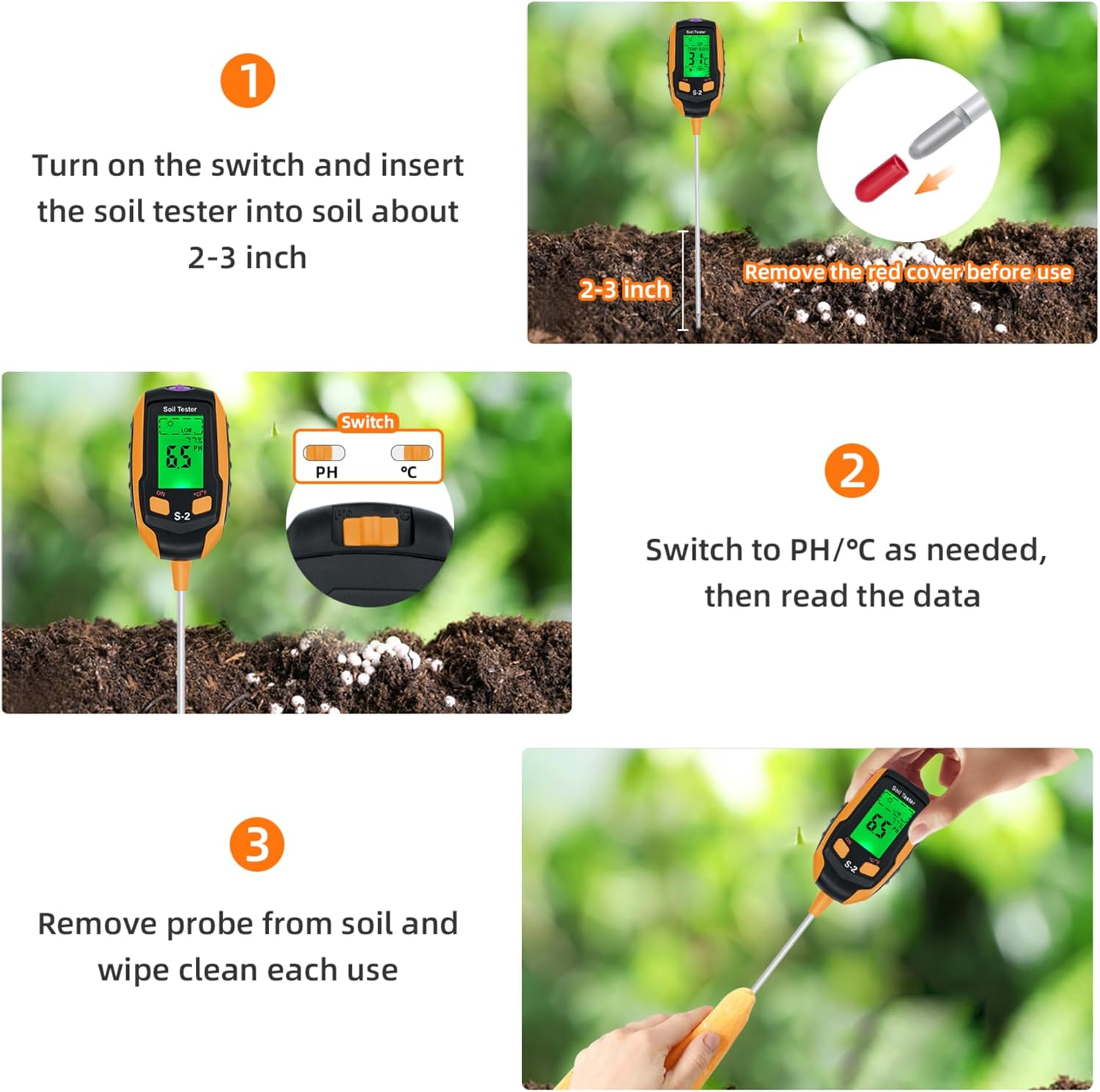 Mcbazel 5-In-1 Soil Ph Tester for Precise Gardening: Ph/Moisture/Light/Temperature and Humidity,Digital Sensor Hygrometer Soil Detector for Gardening Lawn Farming and Outdoor Plants -S2 image number 2