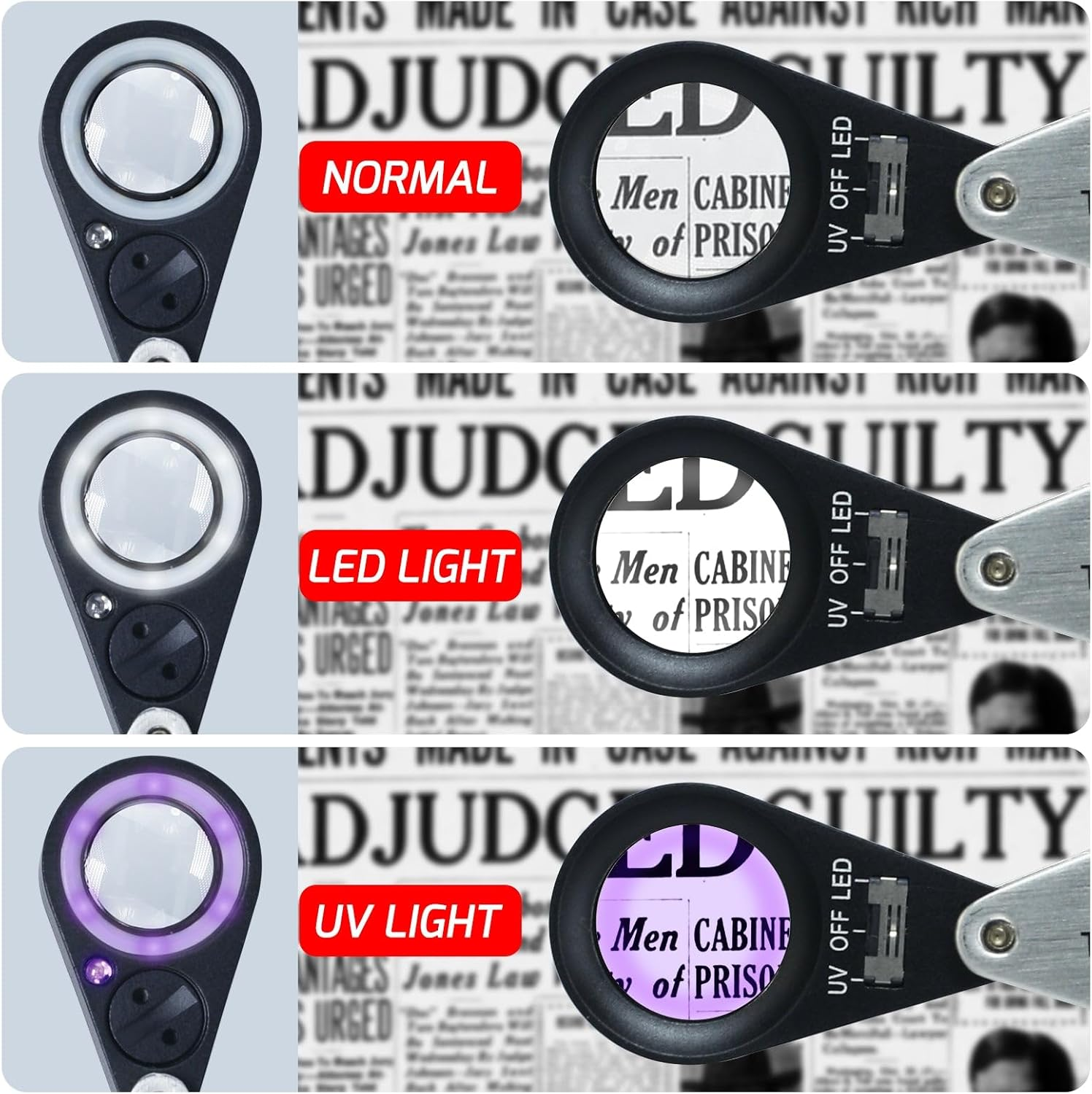 Gain Express Jewelers Loupe Magnifier, Jewelry Loop Magnifier with Light, Hastings Triplet Loupe 10X for Coin, Gem, Stamp, Diamond Etc (White LED & UV Light) image number 2