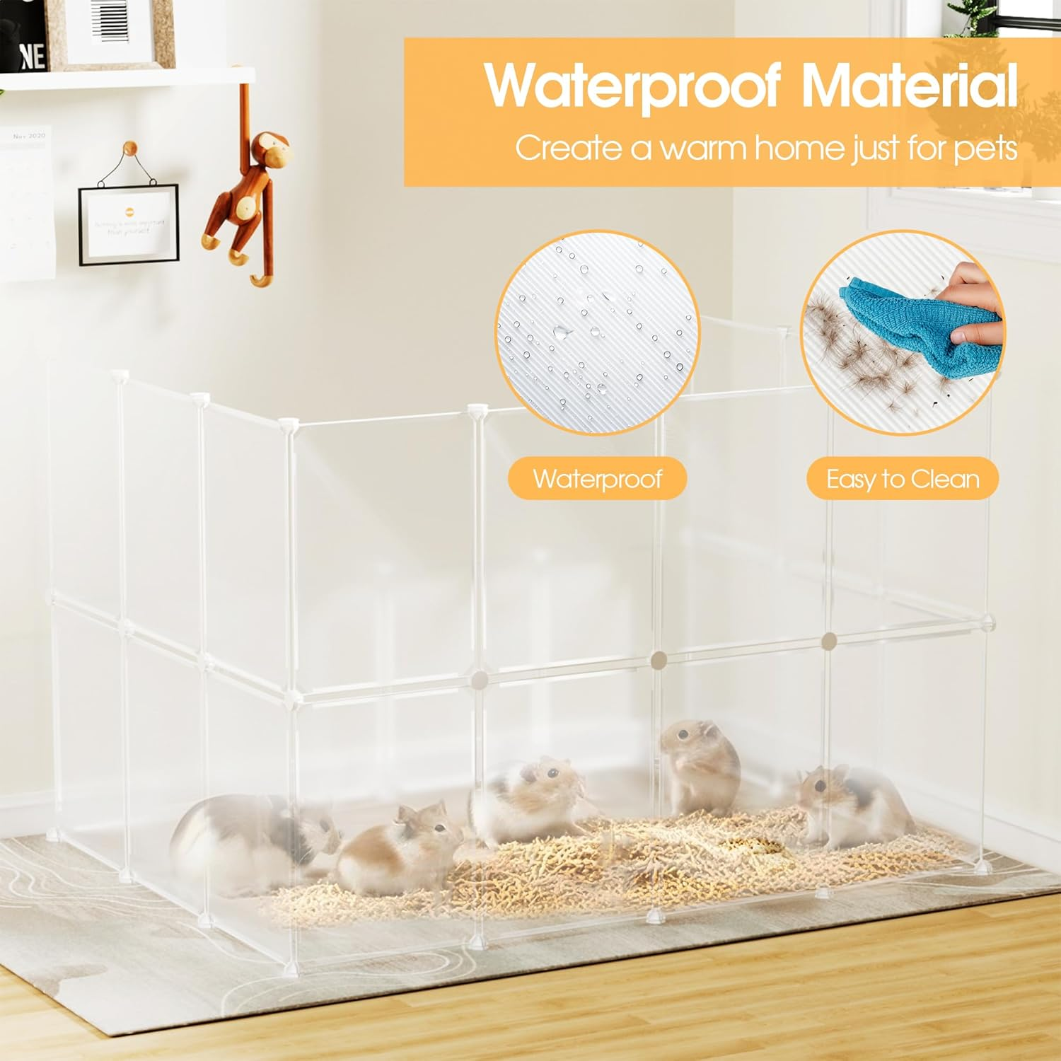 Advwin 24 Panels Transparent Small Animals Playpen, Portable DIY Pet Playpen, Plastic Enclosure, Puppy Play Pen for Indoors Outdoor Pet Fence for Guinea Pigs,Bunny,Ferrets,Hamsters,Hedgehogs image number 6