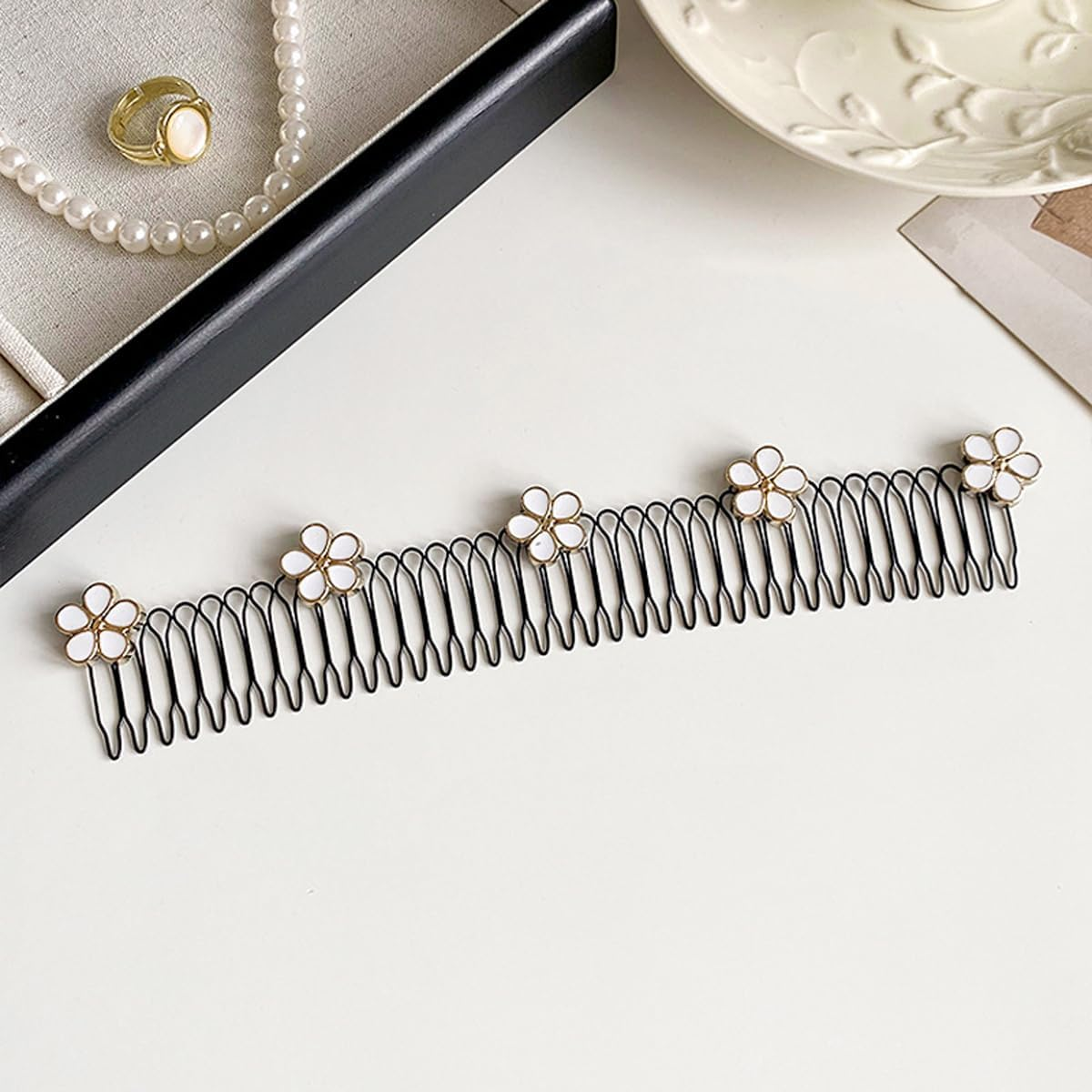 Hoite U Shaped Hair Styling Comb Tool Retractable Invisible Clips for Women Girls Vintage Asian Style Engraved Metal Brown Fit All Hair Types image number 6