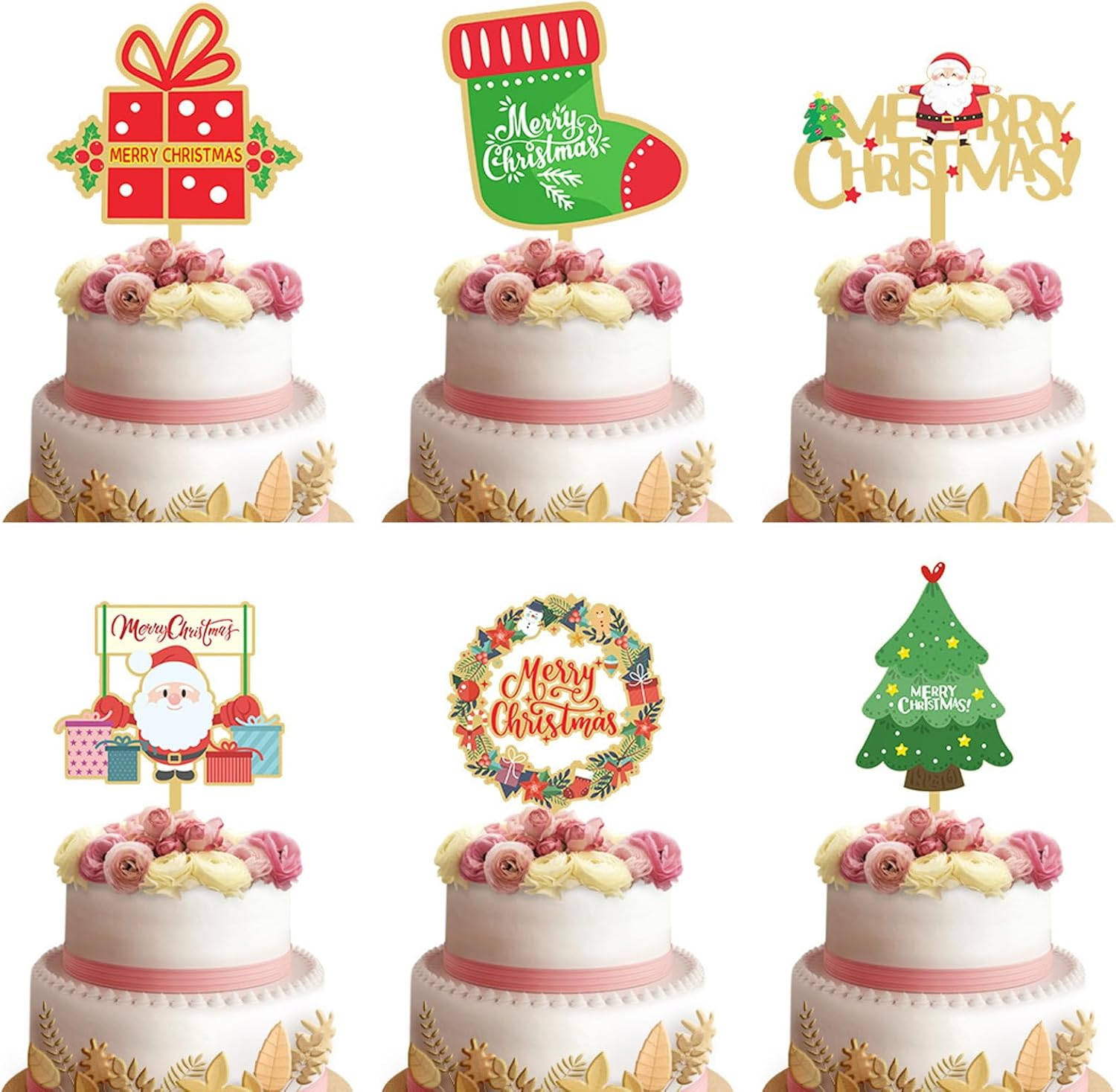 Christmas Cake Topper Merry Christmas Cake Decorations Christmas Cupcake Toppers Christmas Tree Mini Santa Cake Decoration Props Xmas Party Craft Ornaments 6 Pcs image number 2