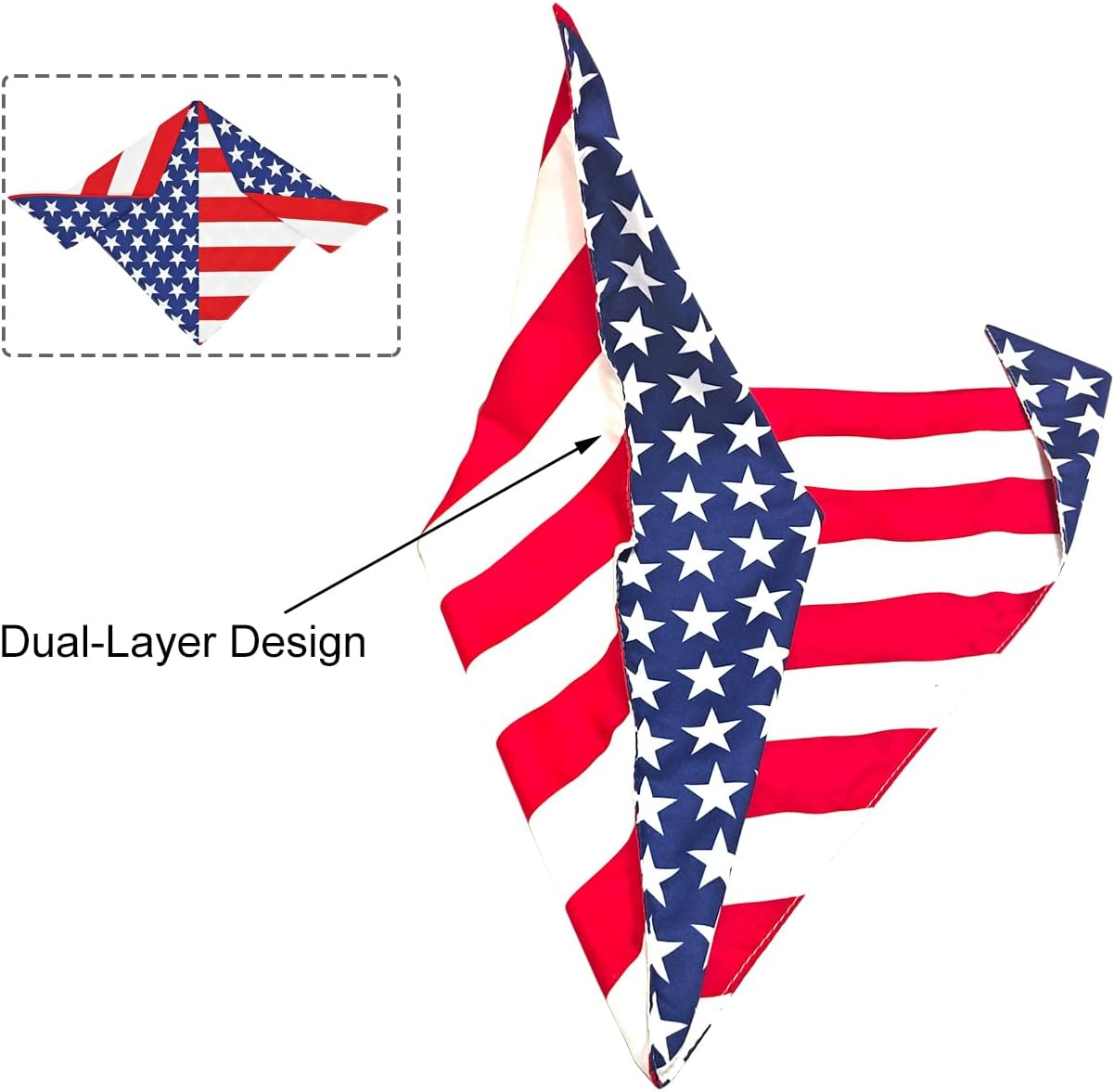 2PCS Dual-Layer Design Patriotic Dog Bandanas Outfit,Large Summer Triangle Reversible Memorial Day Independence Day American Flag 4Th of July Scarf for Big Boy and Girl Dogs Red White Blue image number 3