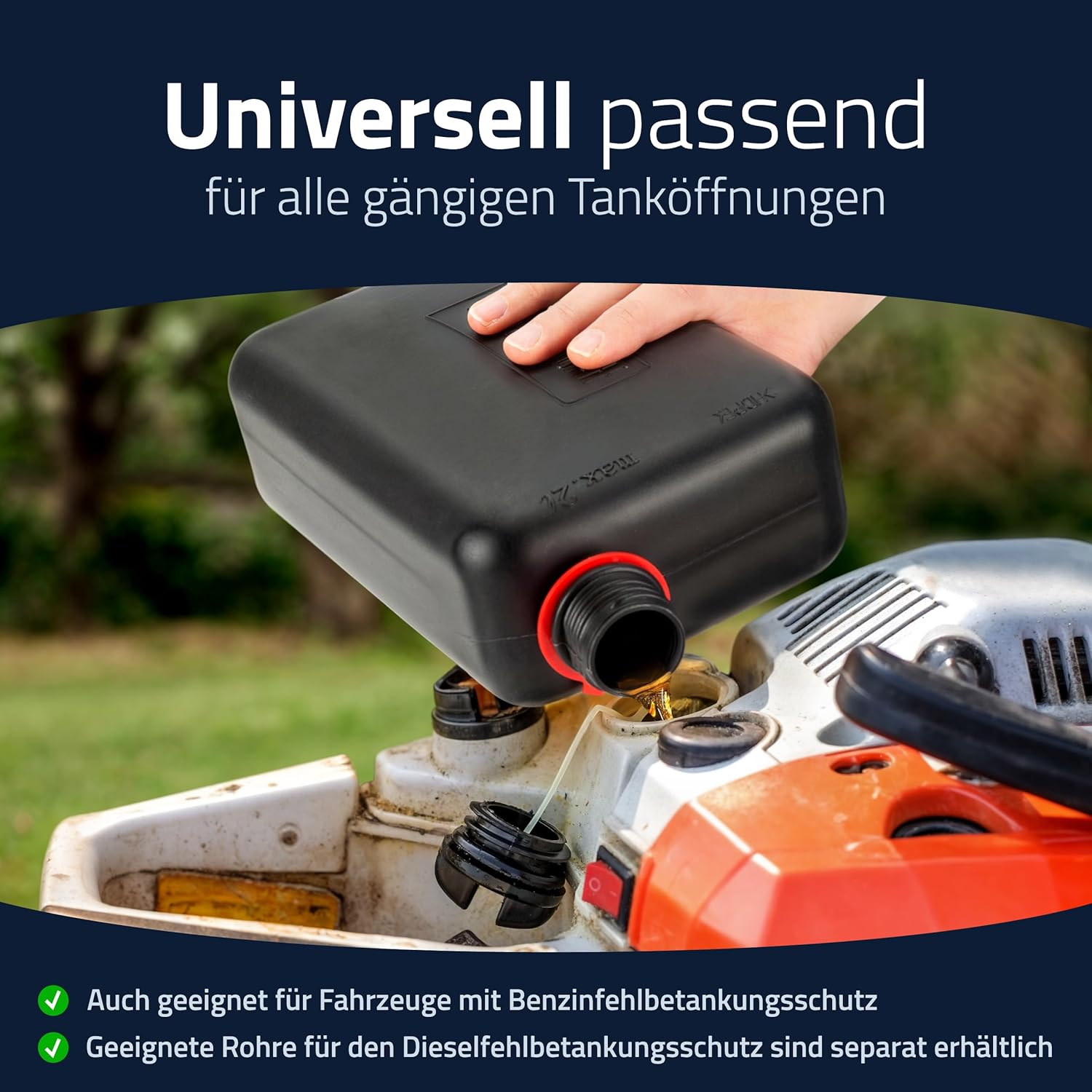 H&uuml;nersdorff Fuel Canister Standard 2 L, Replacement Canister for Small Cars and Hybrid Vehicles, HD-PE, Made in Germany, T&uuml;v-Certified Production, Black image number 6