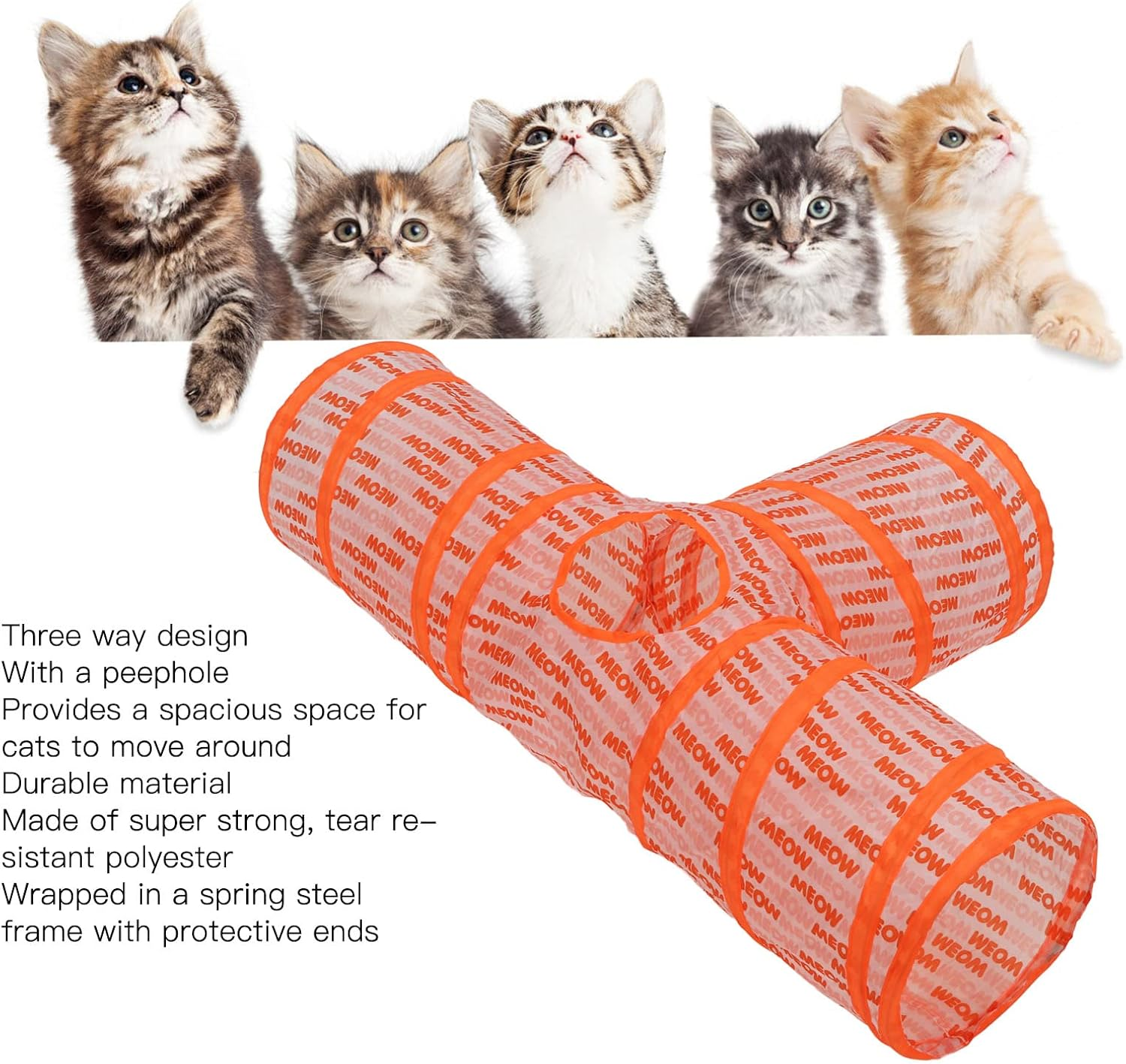 3 Way Cat Tunnels, Thickened Tear Resistant Collapsible Cat Tunnel Tube, Kitty Tunnel Bored Cat Pet Toys Peek Hole Toy Ball for Cat, Puppy, Kitty, Kitten, Rabbit image number 5