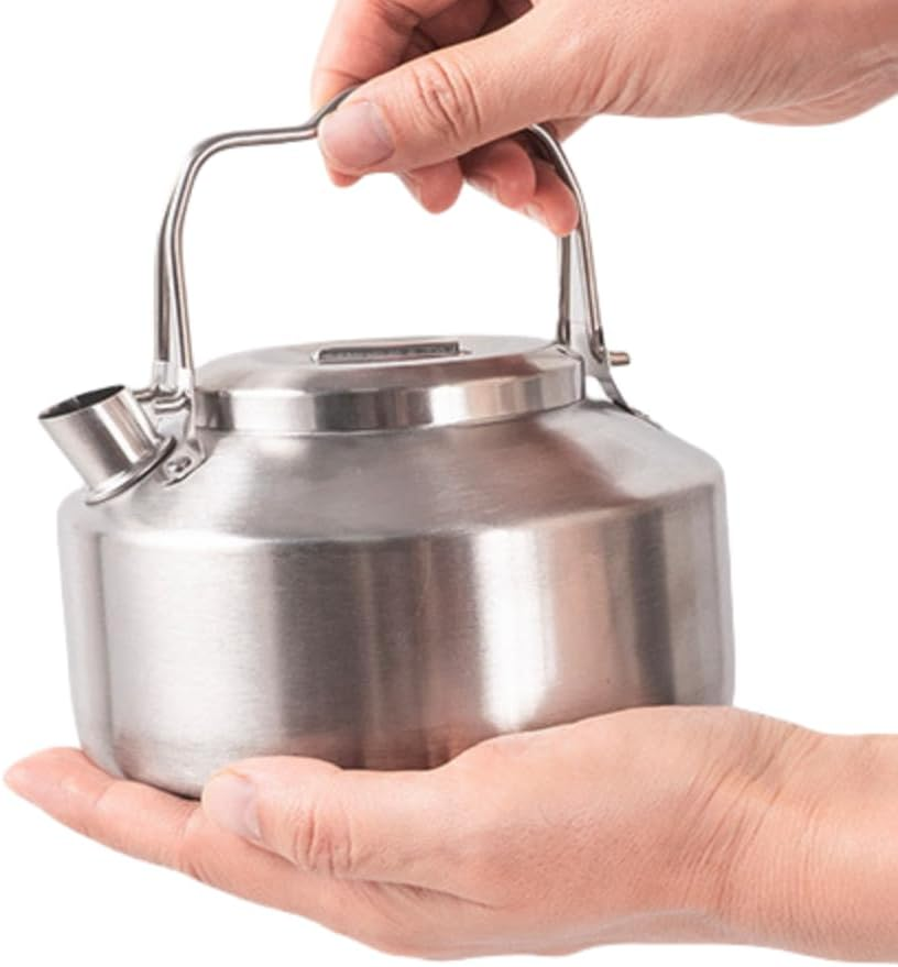 0.9L Portable Camping Pot Water Stainless Steel Tea Kettle Outdoor Campfire Hiking Picnic Boiler Coffee Bushcraft Trave (900Ml Silver) image number 2