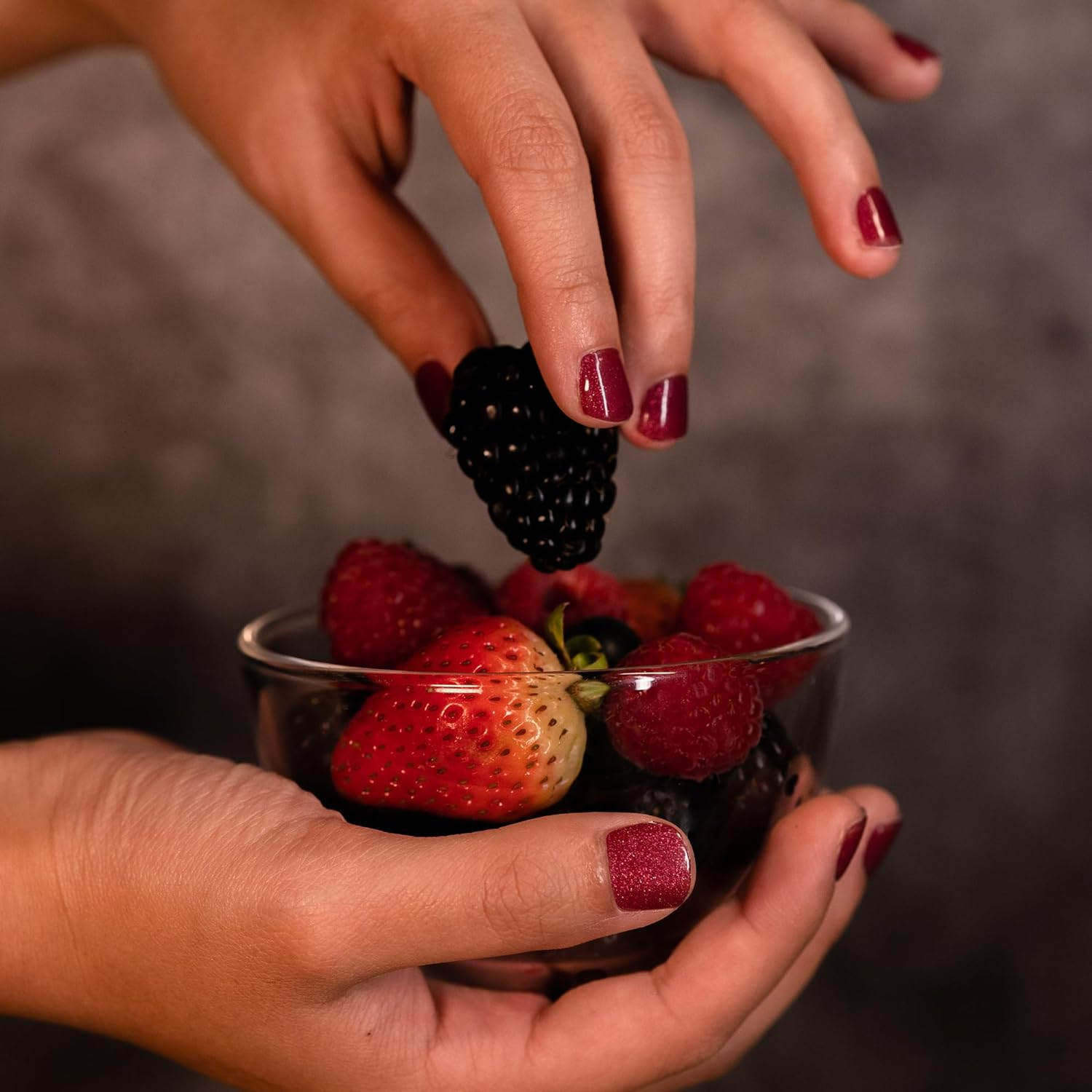 Wilana Gel Nail Stickers - Long-Lasting Semi-Cured Gel Nail Strips - Dark Pink Velvet Magnetic Glitter (Berry Luxe) image number 1