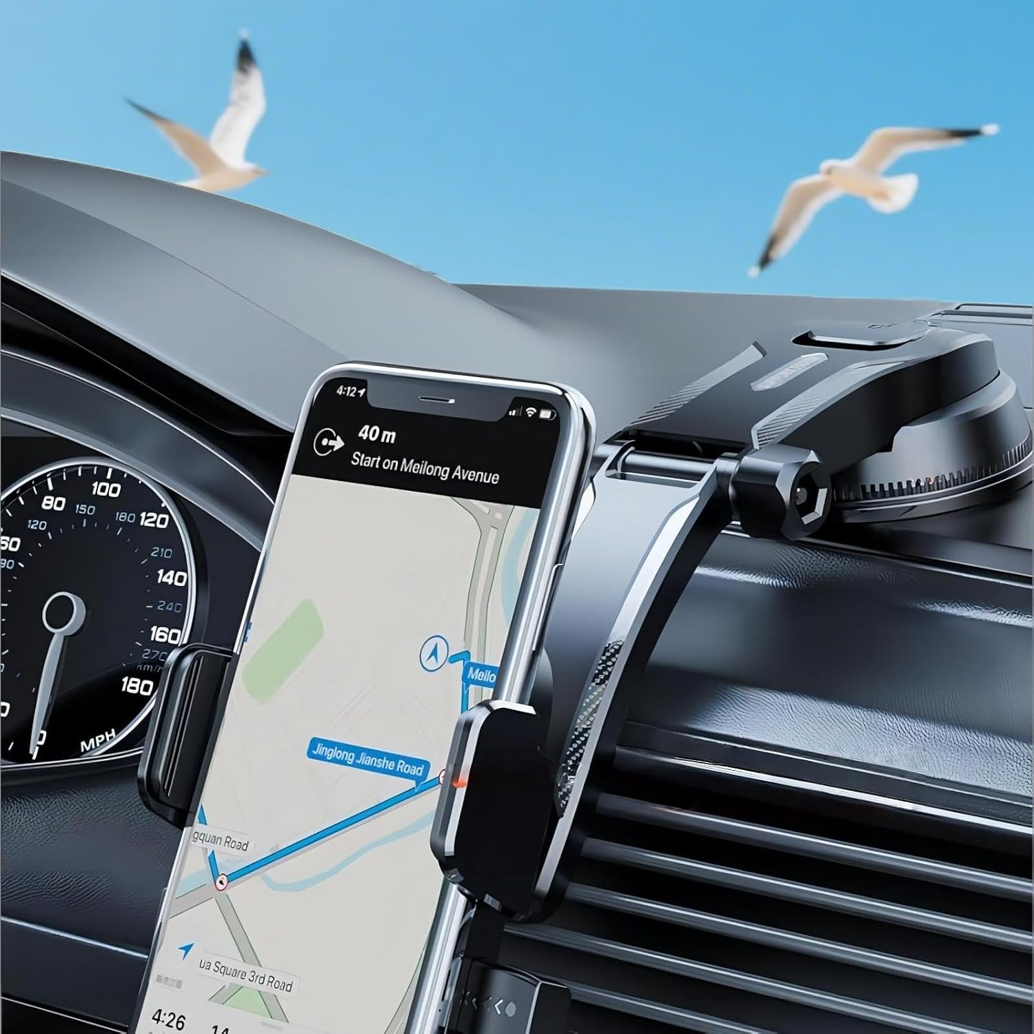 Jeyzuroa 3In1 Car Phone Mount Holder with Enhanced Suction Cup for Dashboard Windscreen & Desk - 360&deg; Adjustable Rotatable Stand for Iphone16 15 Pro plus Max 14 13 12 Samsung All Smartphones in 4.7-7" image number 2