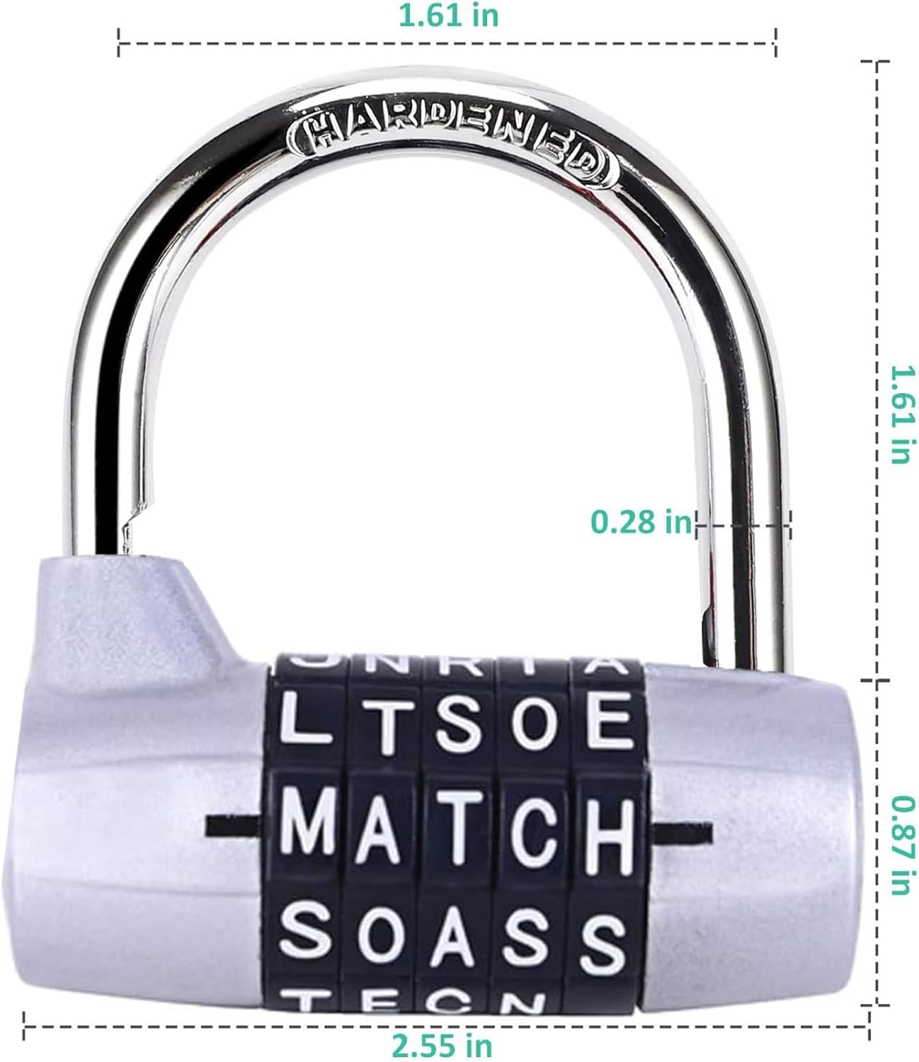Combination Lock, 5 Letter Combination Padlock, Luggage Lock, Travel Lock, Safety Padlock Keyless Resettable Metal Lock for School Gym Locker, Sports Locker, Fence, Toolbox, Case, Hasp Storage