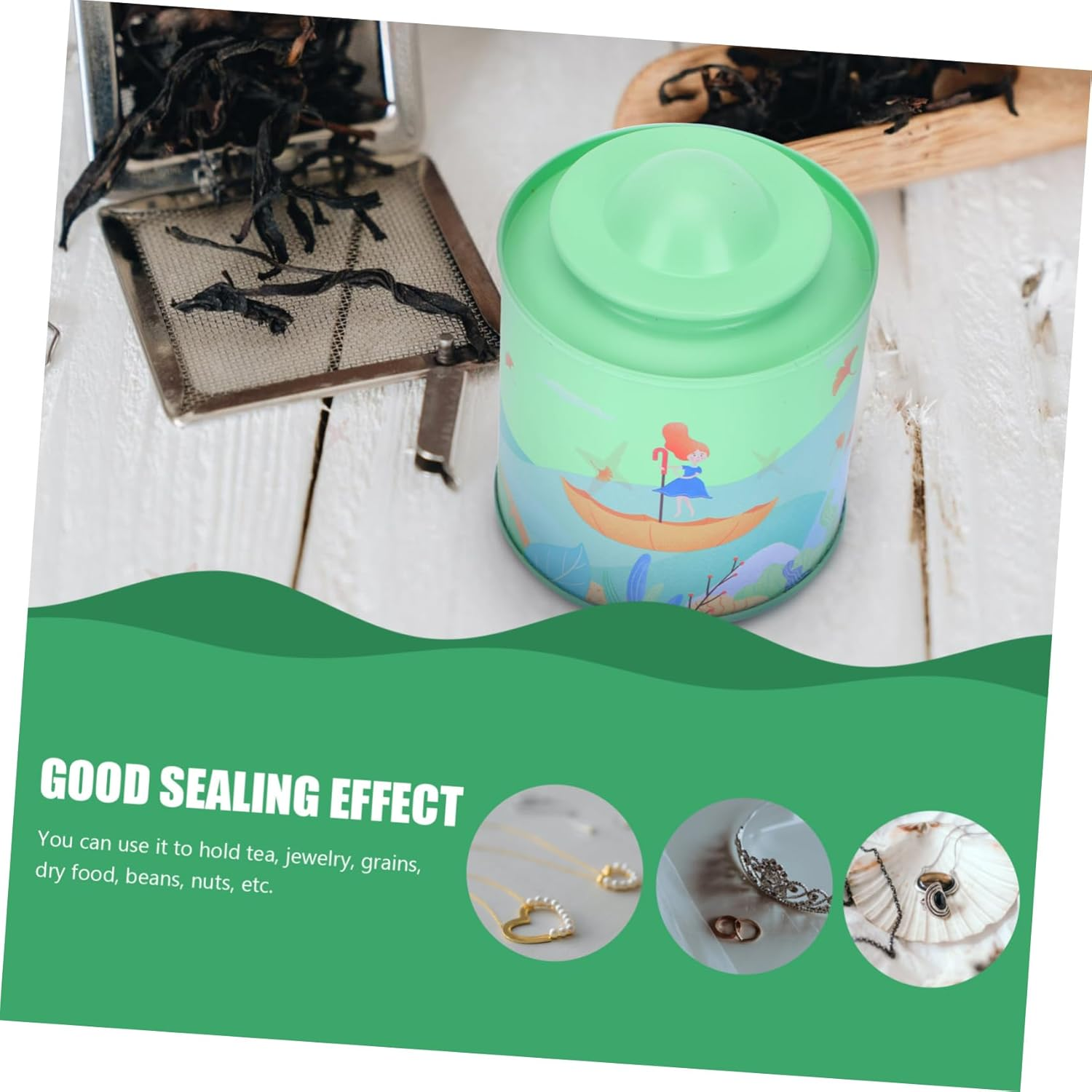 SHOWERORO 2Pcs Mini Tinplate Canisters Tea Storage Jars Lids for Jewelry Home Decor image number 1