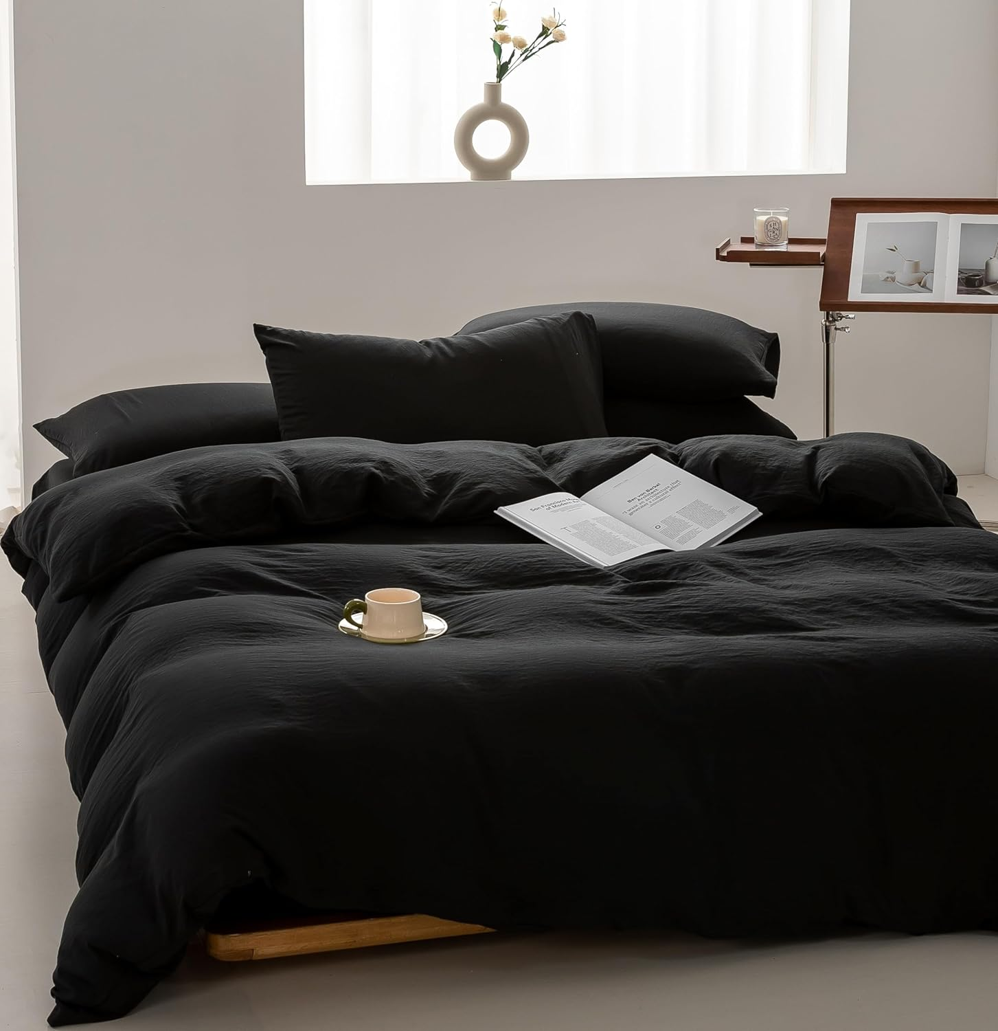 Queen Size Quilt Cover Set 1200TC 100% Washed Microfiber Solid Plain Color Quilt Cover & 2 Pillowcases- Soft and Breathable with Zipper Closure & Corner Ties