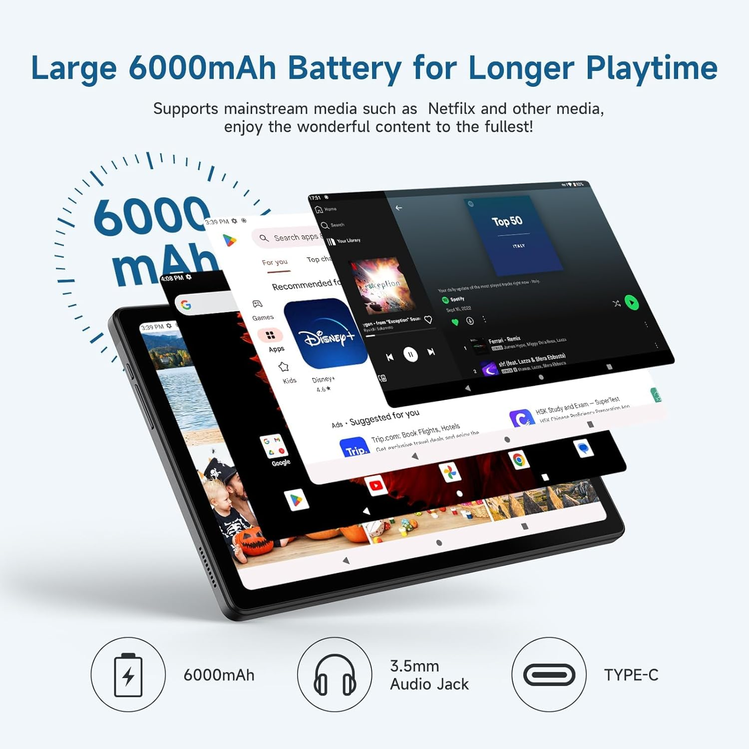 ALLDOCUBE 10.4 Inch Tablet，2000 * 1200 In-Cell IPS Screen Android 14 Tablet,12Gb RAM (4+8 Virtual)+64Gb ROM 2TB TF Expandable,Widevine L1, Unisoc T618 8 Core CPU, 6000Mah Battery,5G/2.4G Wifi image number 2