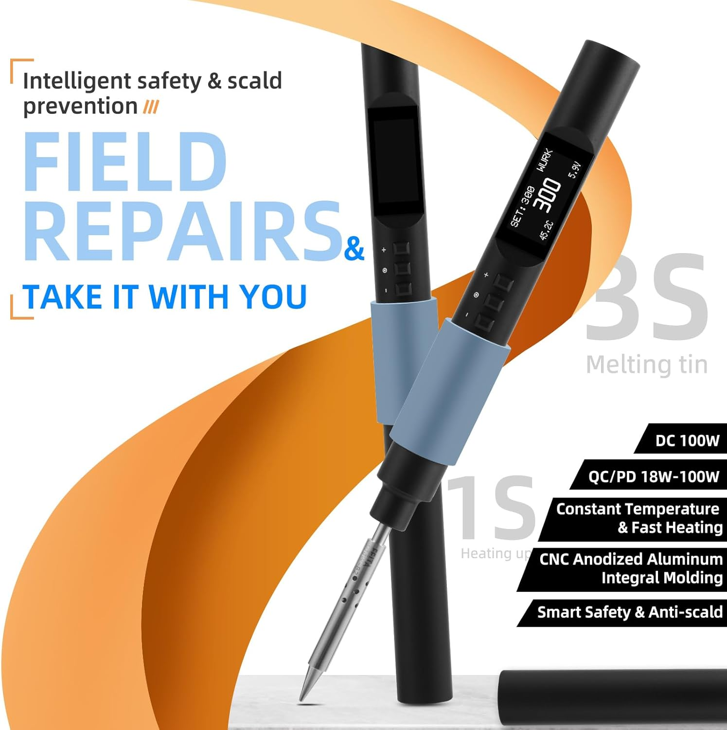 FEITA PTS200 Soldering Iron Kit for Electronics, 100W Mini Smart Digital Pencil Solder Iron Pen, Boost Mode, Auto Sleep & Shutdown, Type-C, OLED Display Micro Soldering Tools with 1 Solder Tips image number 6