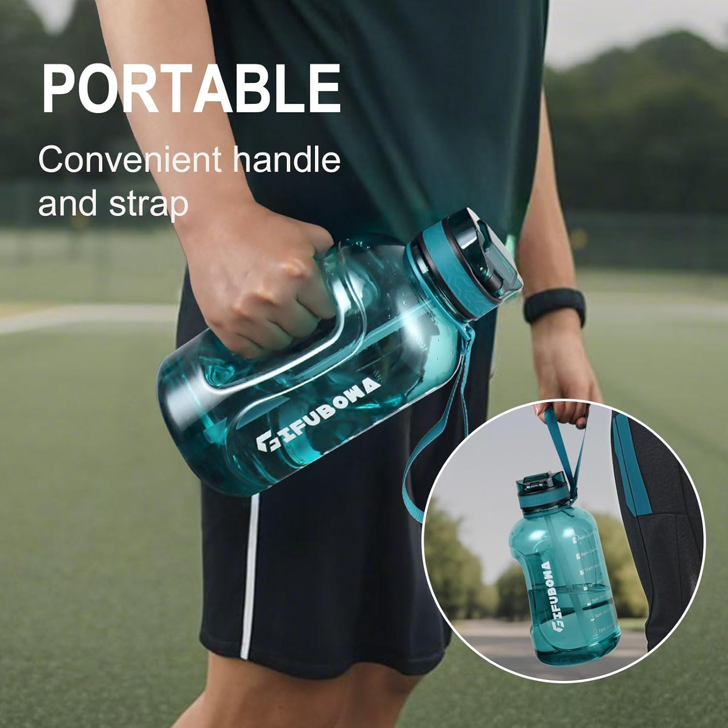 GIFUBOWA Big Water Bottle 2L with Handle BPA Free Large Capacity Goal Drinking Jug for Office Sports Hiking image number 1