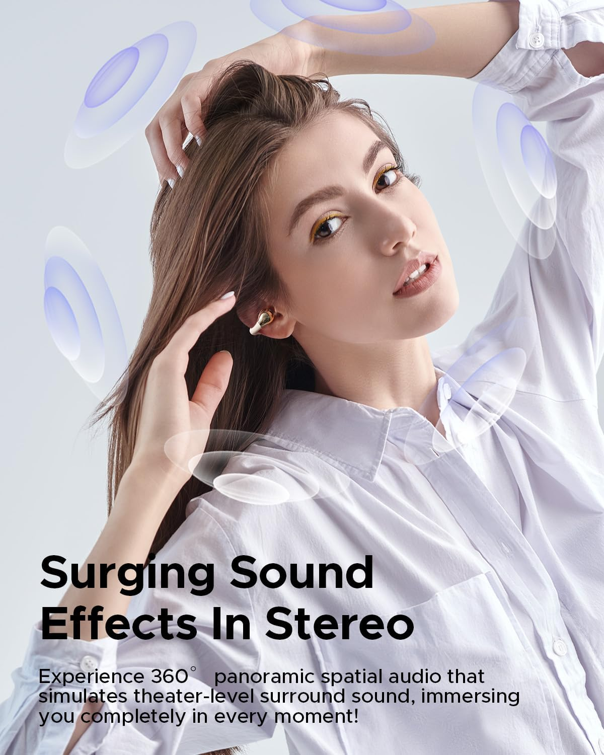 TRUEFREE B1 Open Ear Wireless Earbuds，Clip on Bluetooth 5.4 Headphones with Dynamic Bass, 4 Mics for Clear Calls, Dual Connection, Lightweight & Secure Fit, Ideal for Sports & Workouts, APP Control image number 1