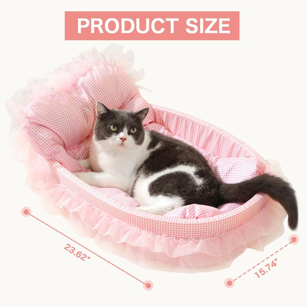Pawstrip Pink Dog Bed Washable Princess Cat Couch Soft Plush Pet Sofa Nest Mat Anti-Slip Puppy Cave Beds Cute Cozy Kitten Doggy Kennel Cushion Small Medium Dogs Cats Sleeping Pad (Light Pink, L)