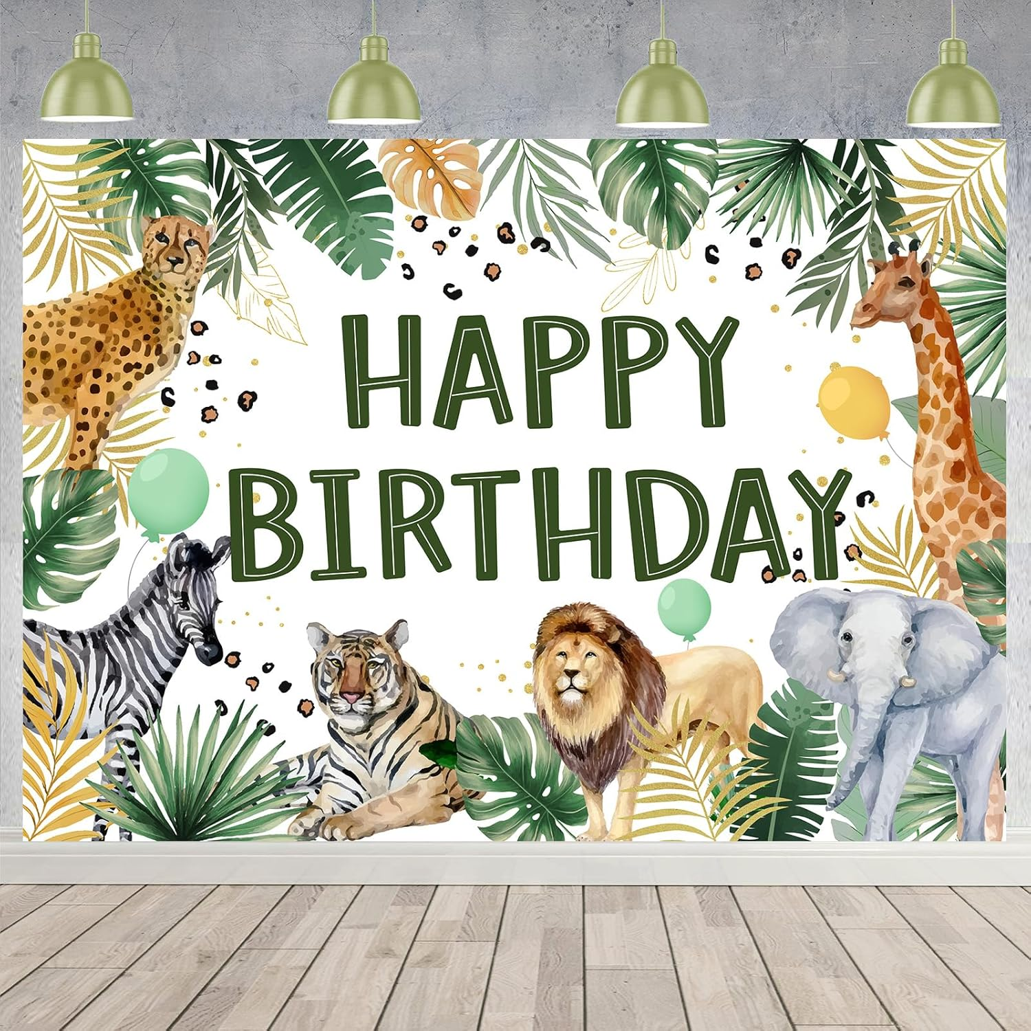 Wonmelody 7 * 5Ft Jungle Happy Birthday Backdrop Decor Safari Animal Zoo Theme Birthday Backdrop Banner Tropical Forest Backdrop with Lion Leopard Zebra Elephant for Boy 1St 3Rd 5Th Safari Birthday