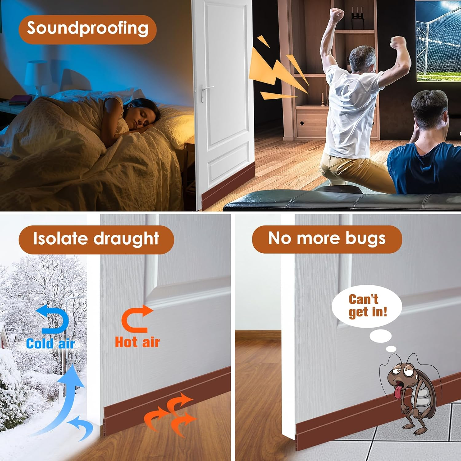 YOUSHARES Brown Door Seal - 2" Width X 39" Length Draught Excluder, Weather Stripping, Rubber Draft Sweep Stopper for Soundproof and Keep Warm (2 Packs)