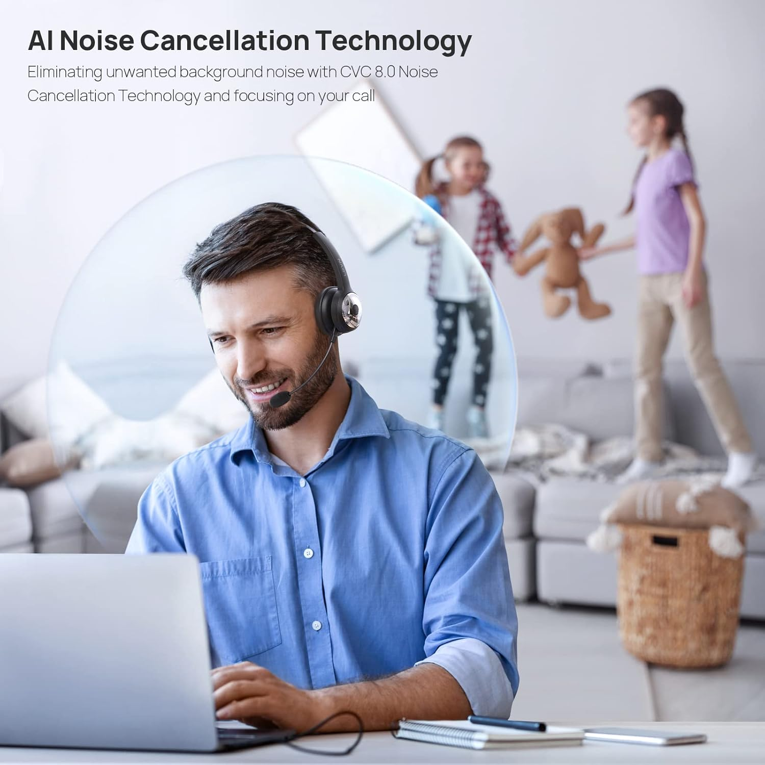 LEVN Trucker Bluetooth Headset, Wireless Headset with Microphone (AI Noise Cancelling), 60Hrs On-Ear Bluetooth 5.2 Headphones Multipoint Connection, Suitable for Trucker/Car Driver/Remote Work/Office image number 1