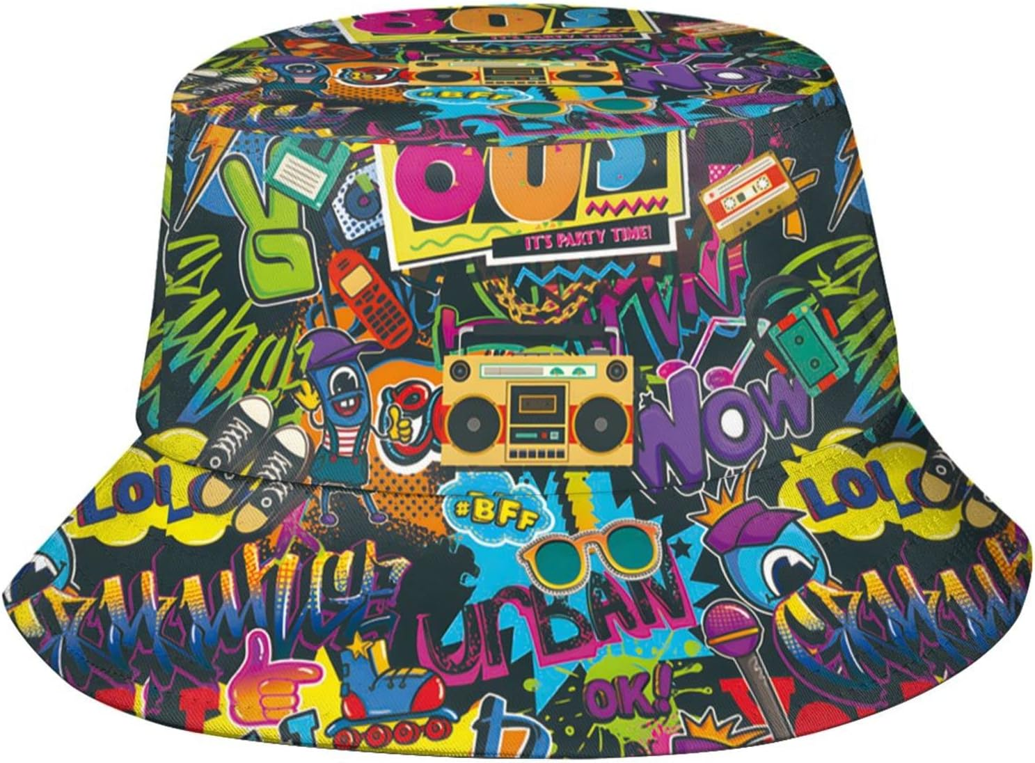 LVGOOKI Funny Retro 80S 90'S Style Design Summer Unisex Reversible Print Bucket Hat