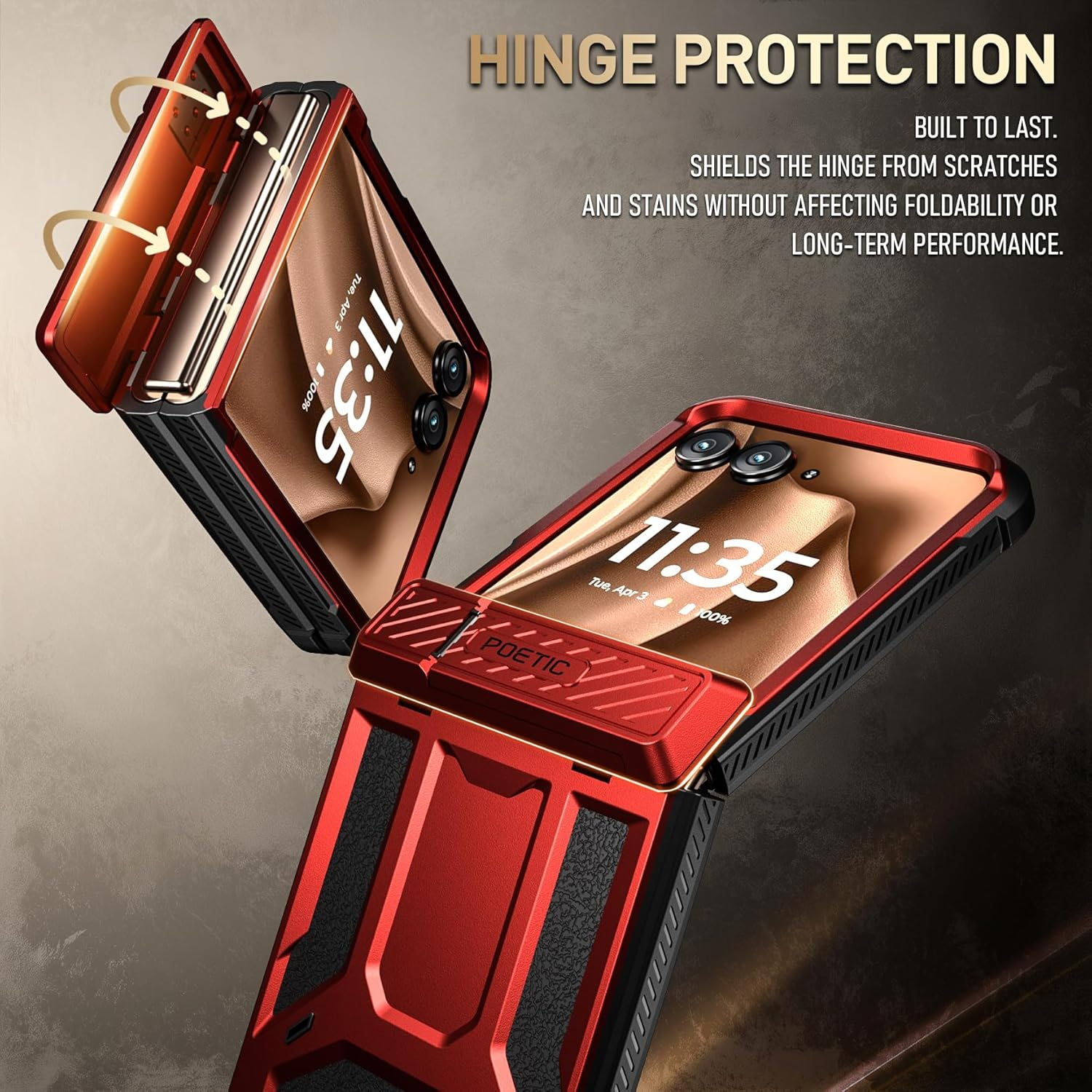 Poetic Spartan Case for Motorola Moto Razr + plus 2024/Moto Razr+ plus 2025, [Kickstand][Hinge Protection], Full-Body Rugged Shockproof Protective Cover with Kickstand, Metallic Red - Metallic Gun Metal image number 5
