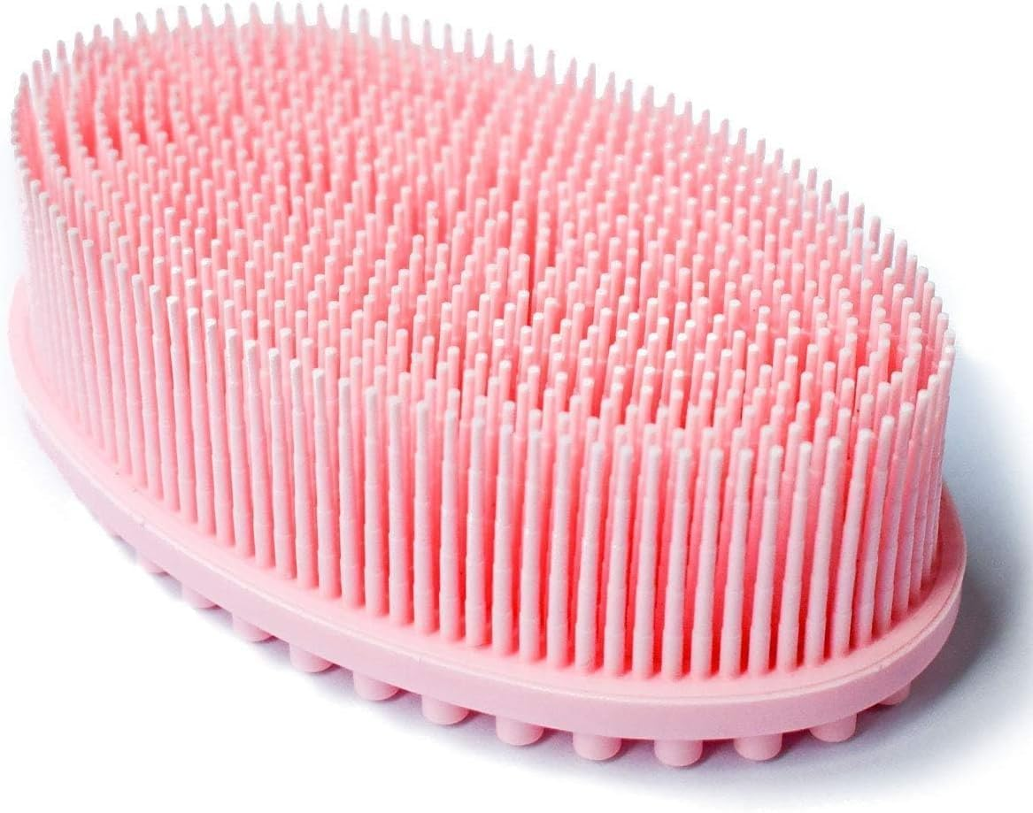 Exfoliating Silicone Body Scrubber Silicone Bath Brush Glowing Skin Silicone Shower Loofah for Gentle Exfoliating Long Lasting Lathers Well & More Hygienic than Traditional Loofah Body Brush (Pink)