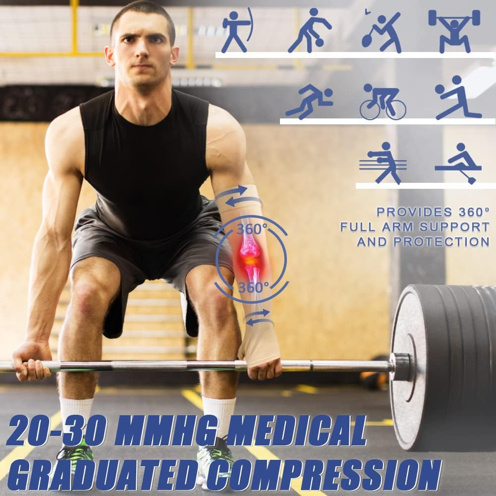 Beister Lymphedema Medical Compression Arm Sleeve with Gauntlet for Men & Women (Single), 20-30 Mmhg Full Arm Support